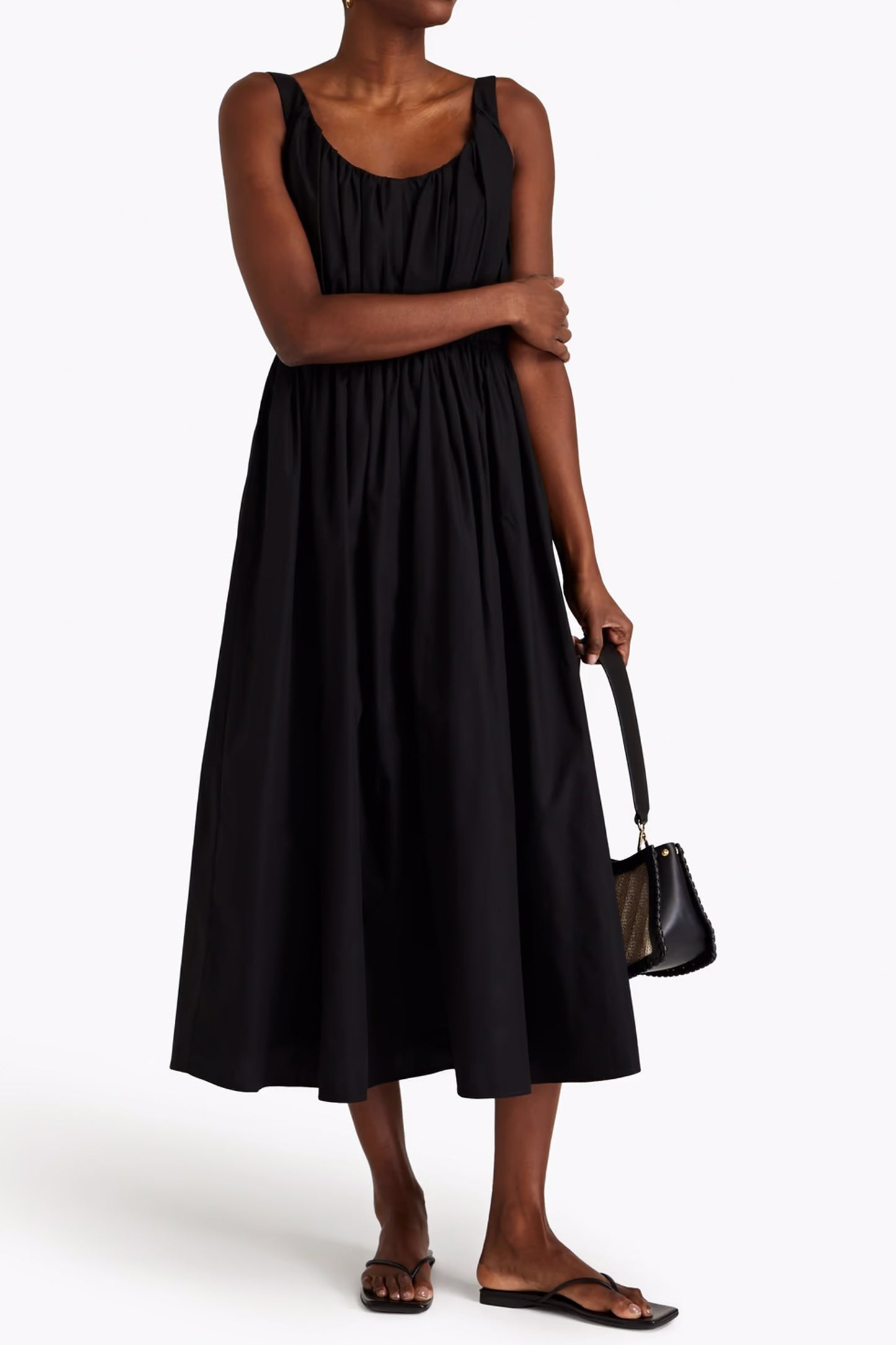 Gathered Cotton-poplin Midi Dress