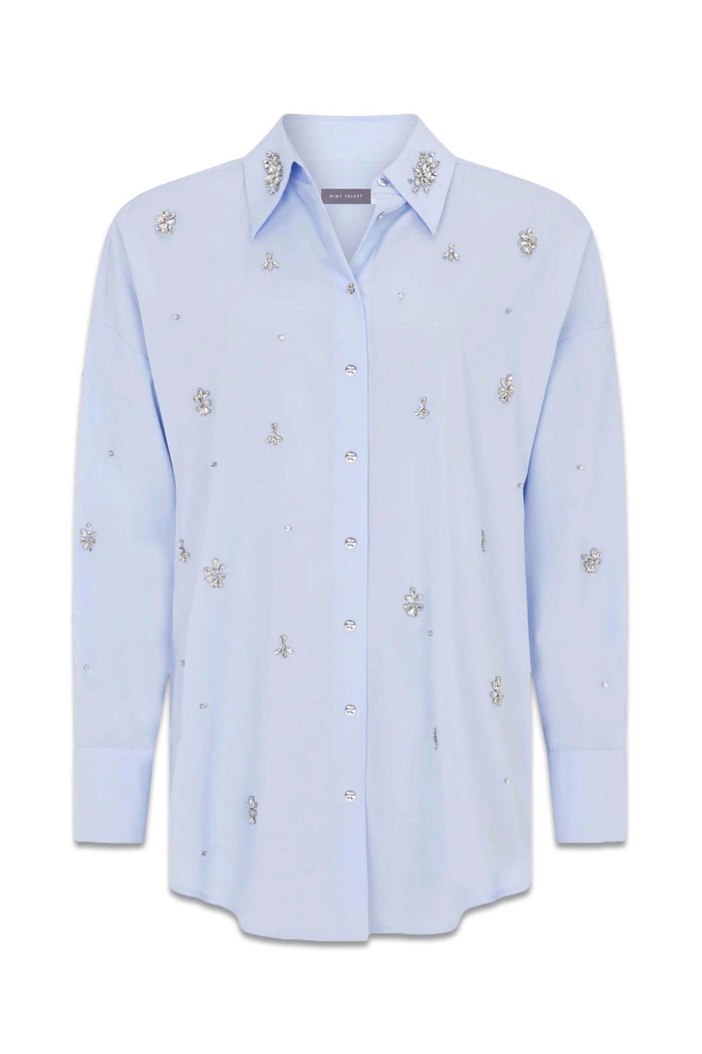 Blue Cotton Embellished Shirt