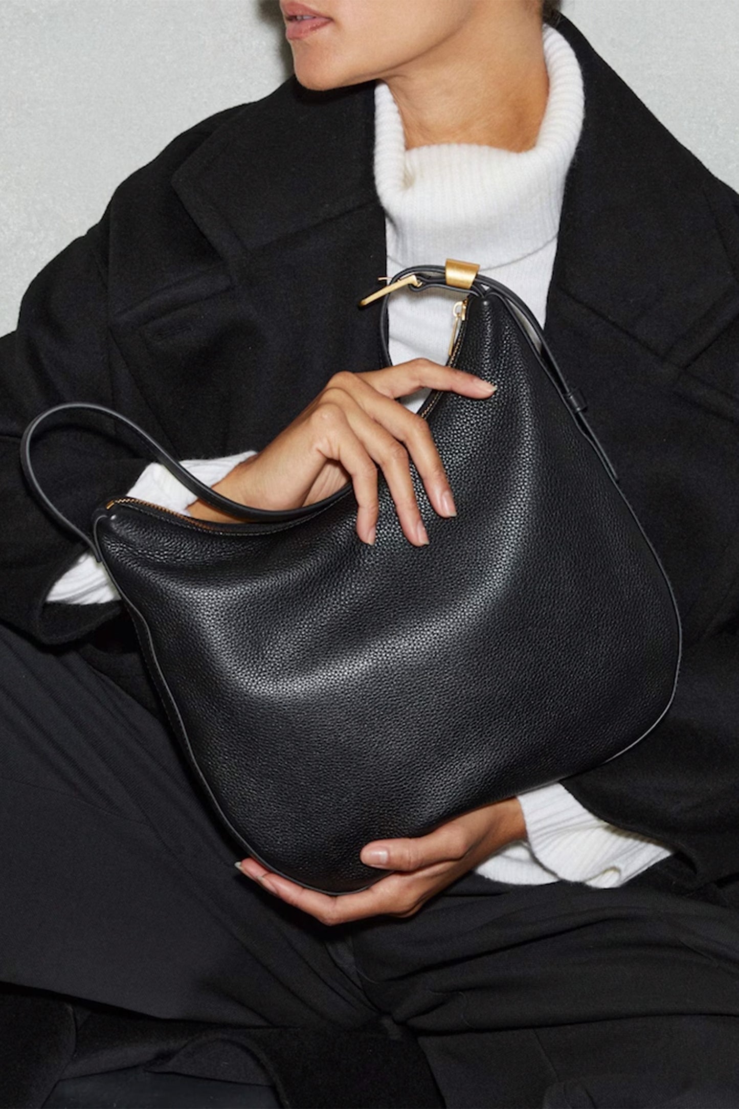 Leather and Suede Shoulder Bag in Black