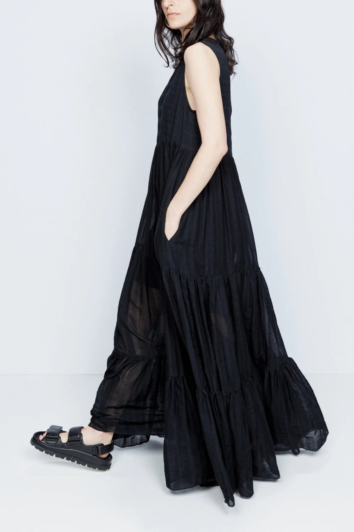 Sheer Mega-tiered Cotton Dress