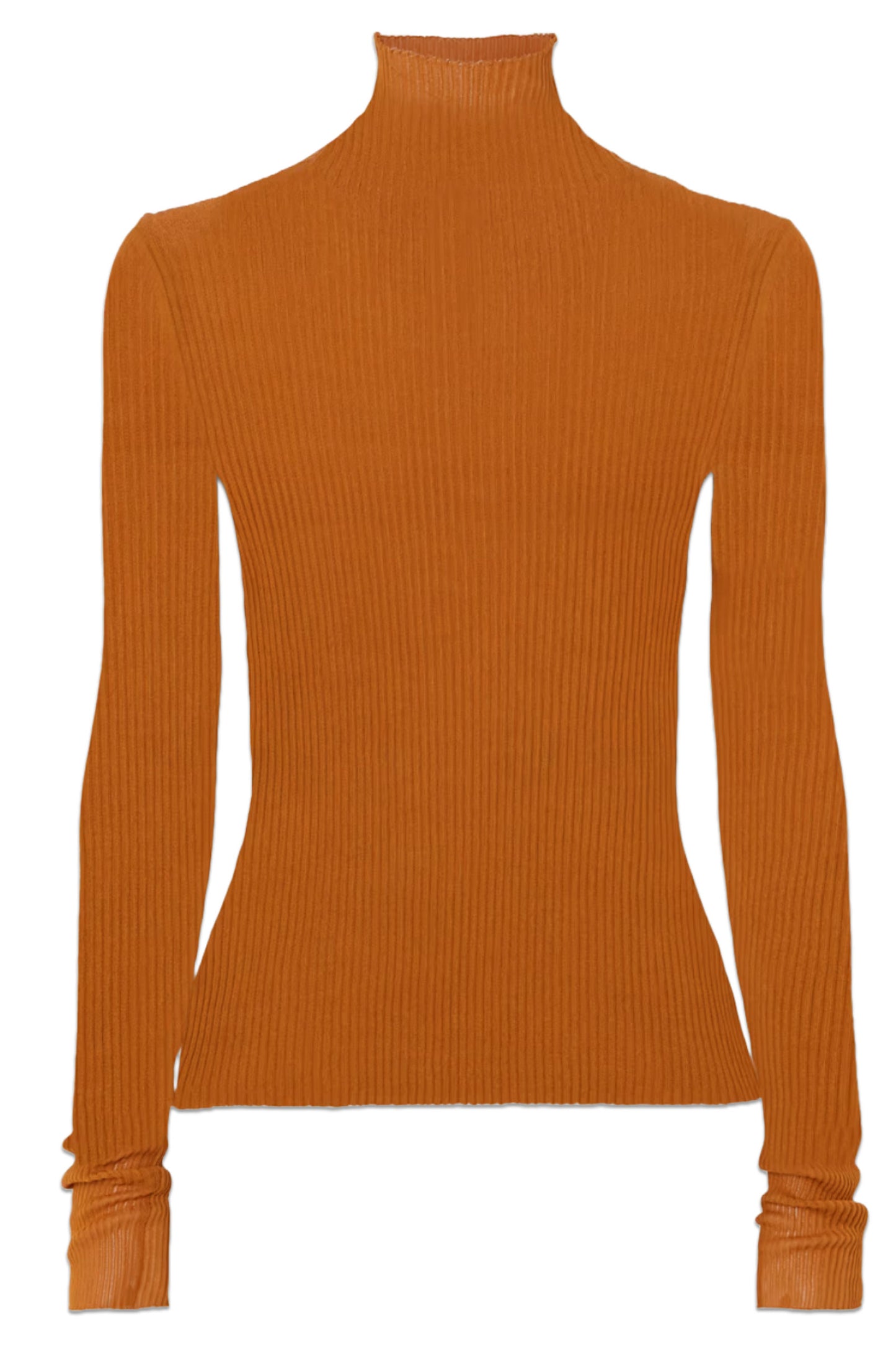 Ribbed Silk Turtleneck Top