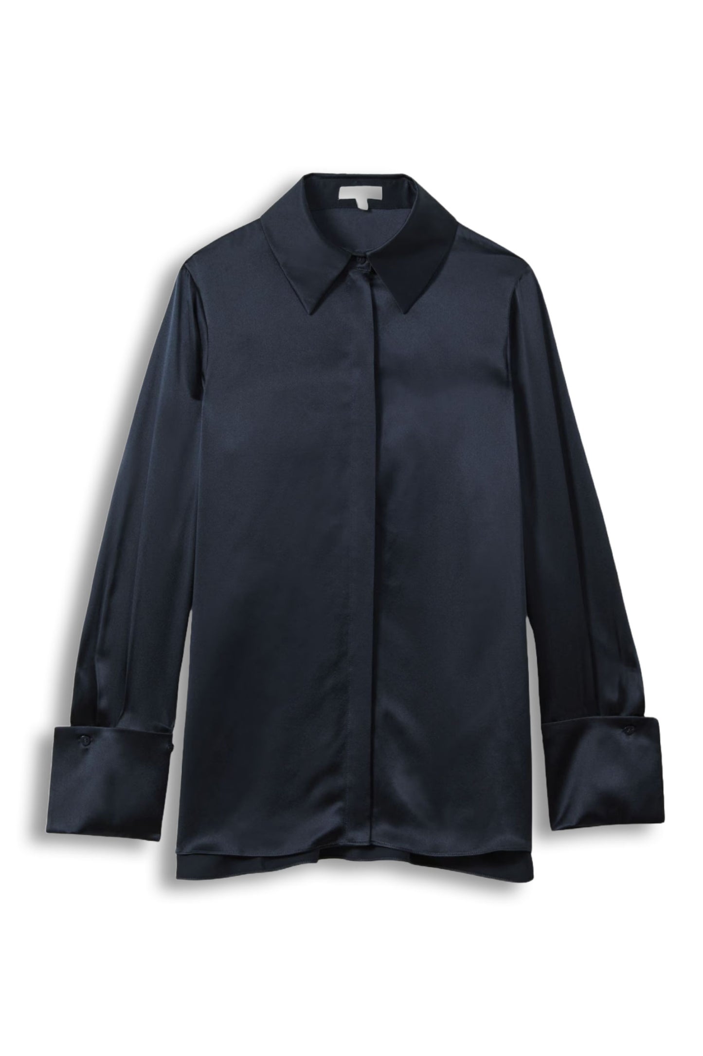 Hailey Silk Double-Cuff Button-Through Shirt in Navy