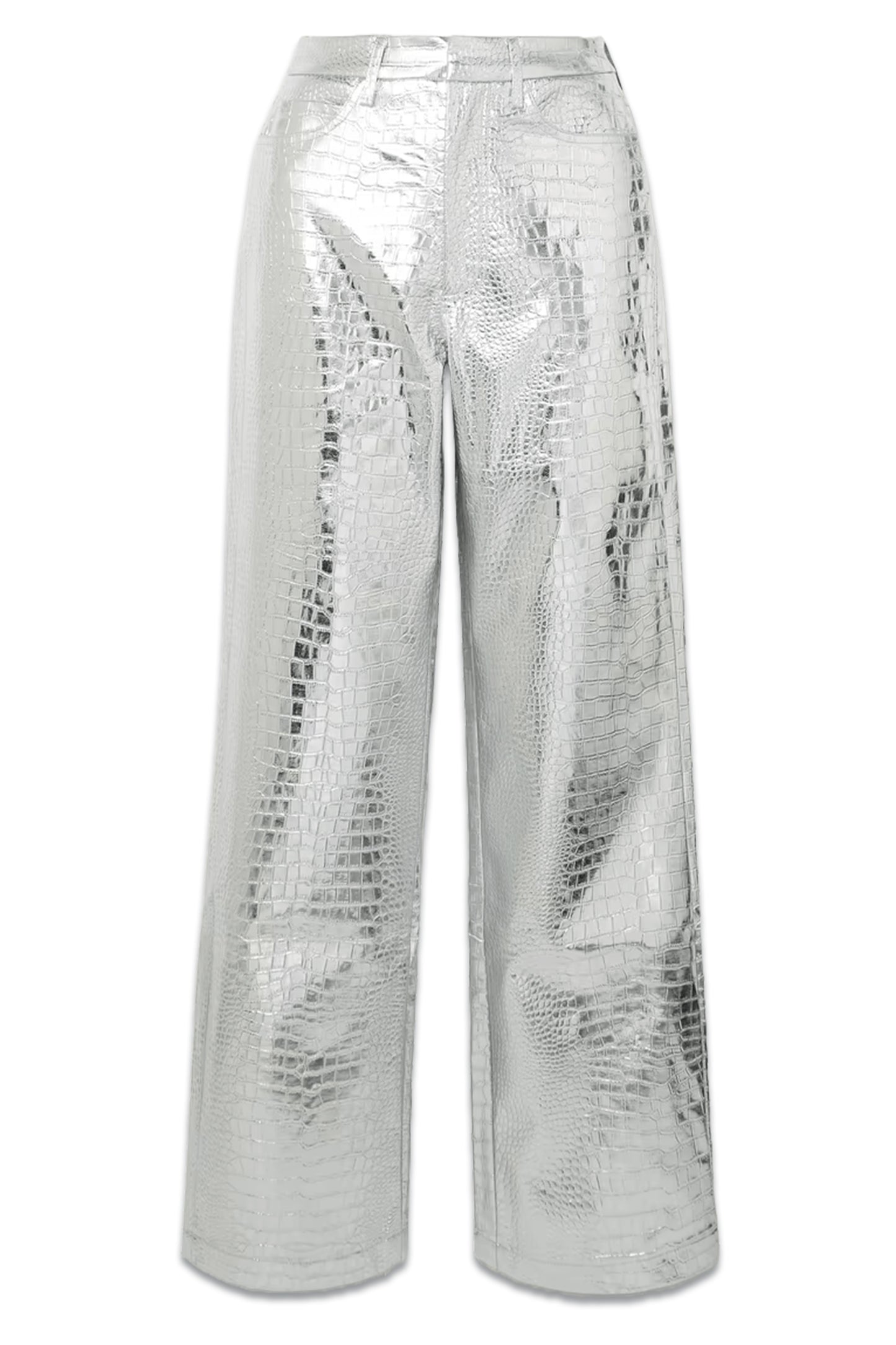 Rotie Metallic Croc-effect Coated Faux Leather Wide-leg Pants