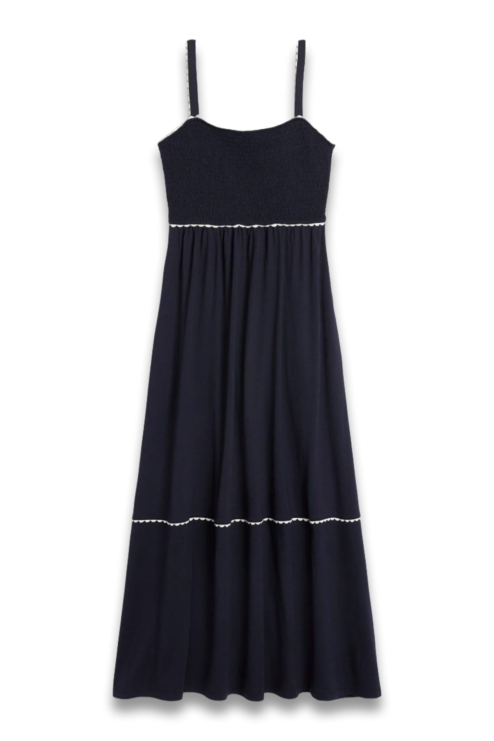 Embroidered Smocking Stripe Maxi Dress