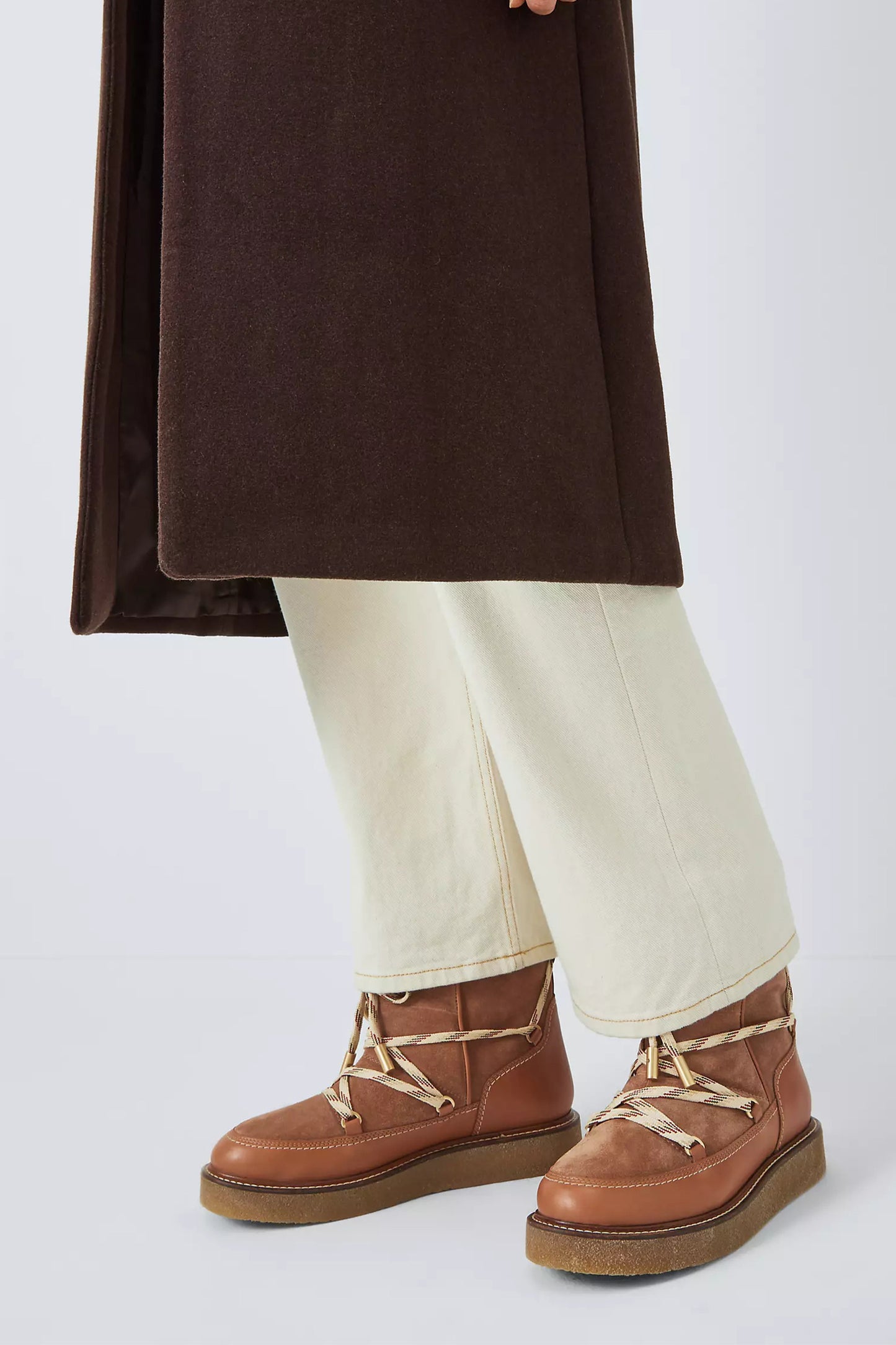 AND/OR Pilot Leather/Suede Lace Up Crepe Sole Snow Boots, Brown/Tan