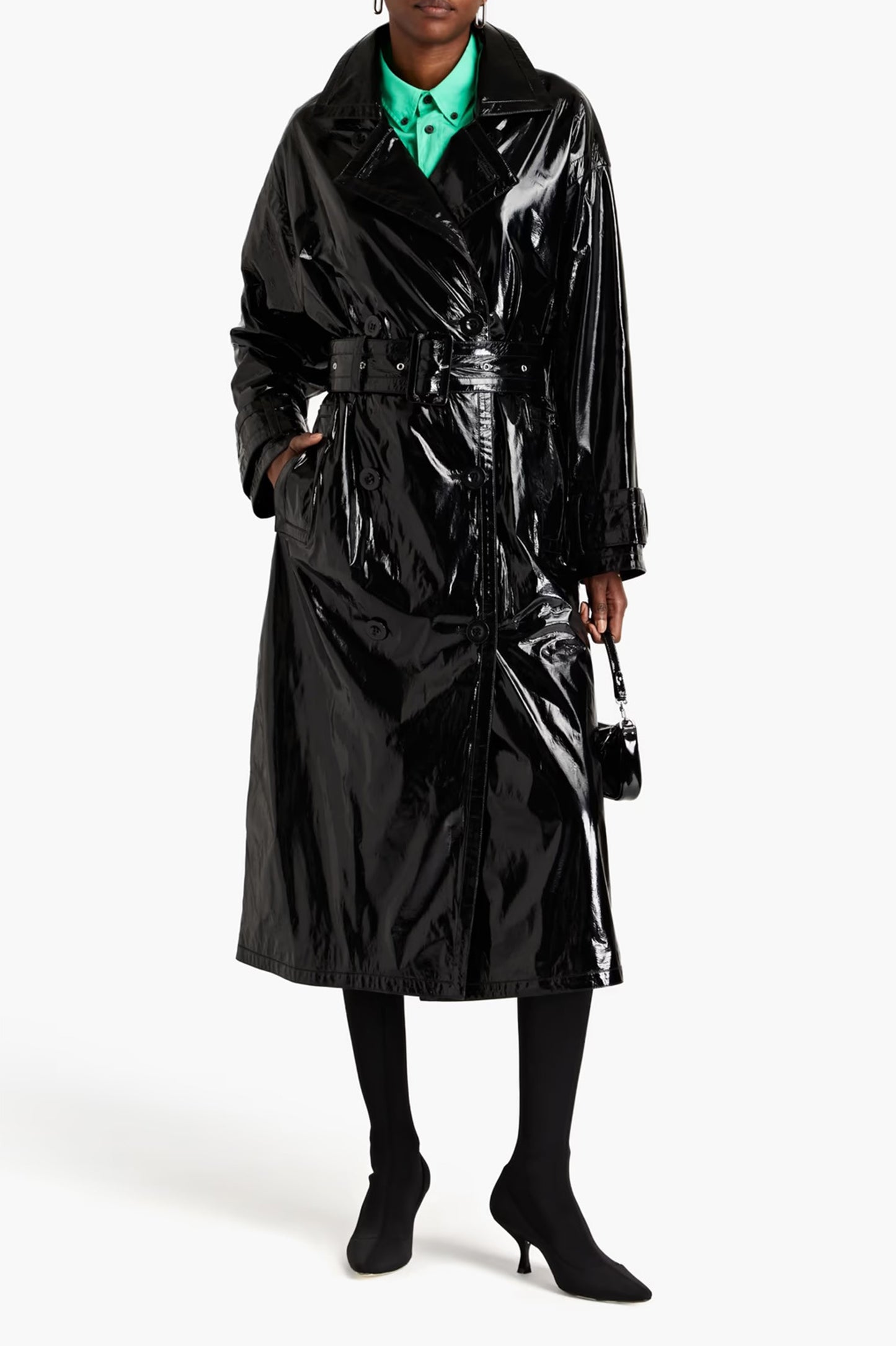 Katharina Faux Patent-leather Trench Coat