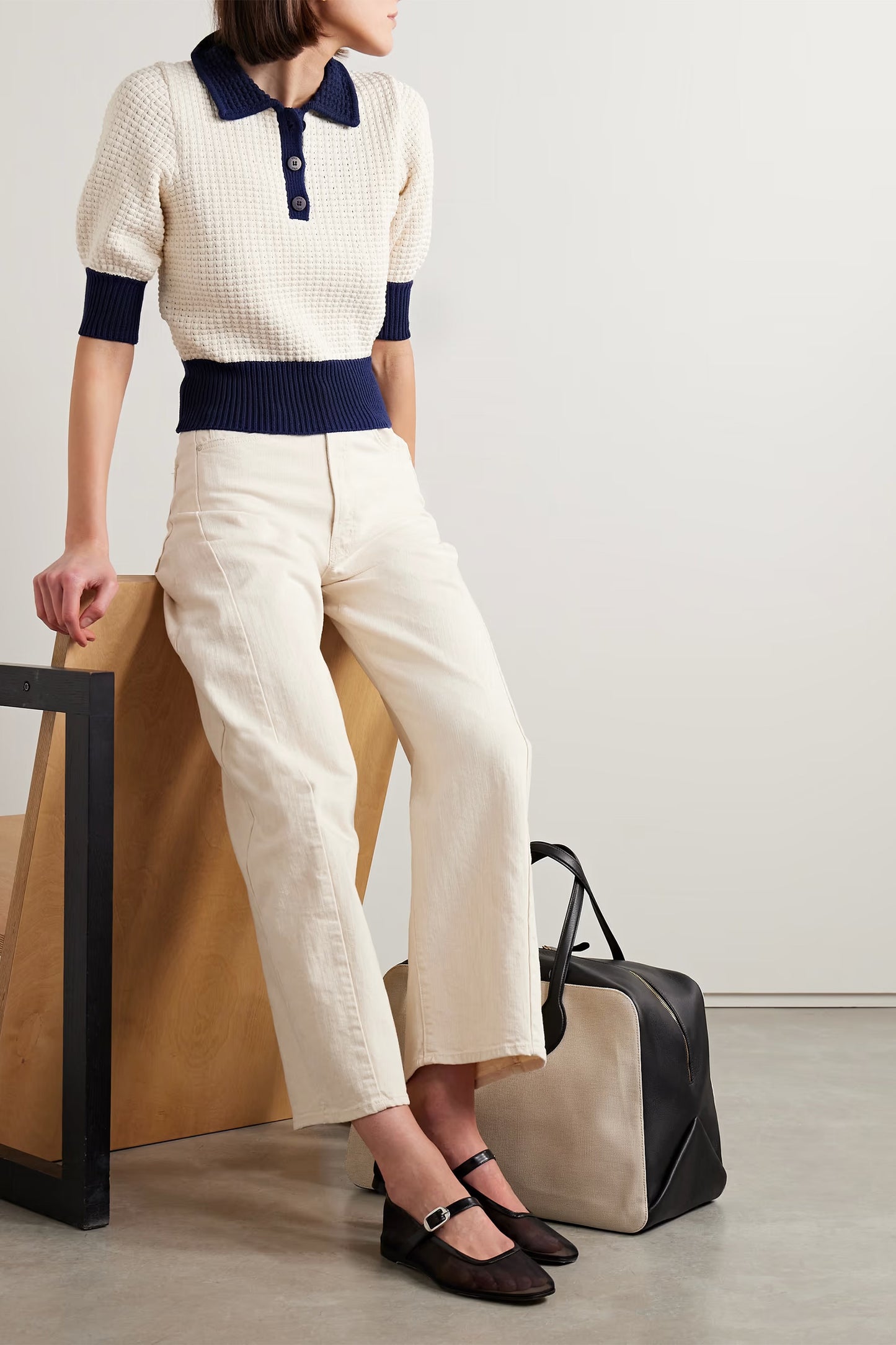 Altea Two-tone Waffle-knit Cotton-blend Polo Shirt
