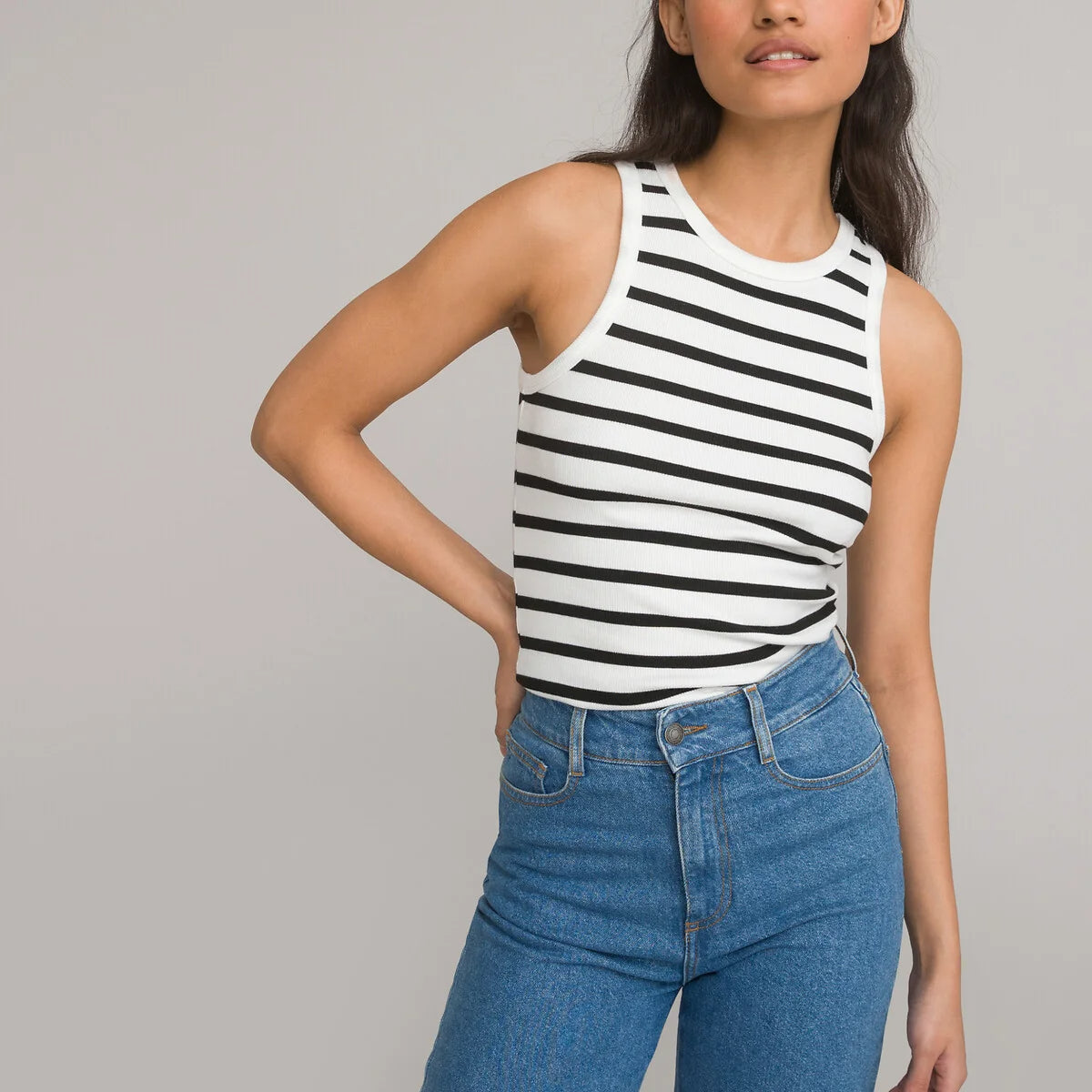 Breton Striped Vest Top with Cutaway Shoulders