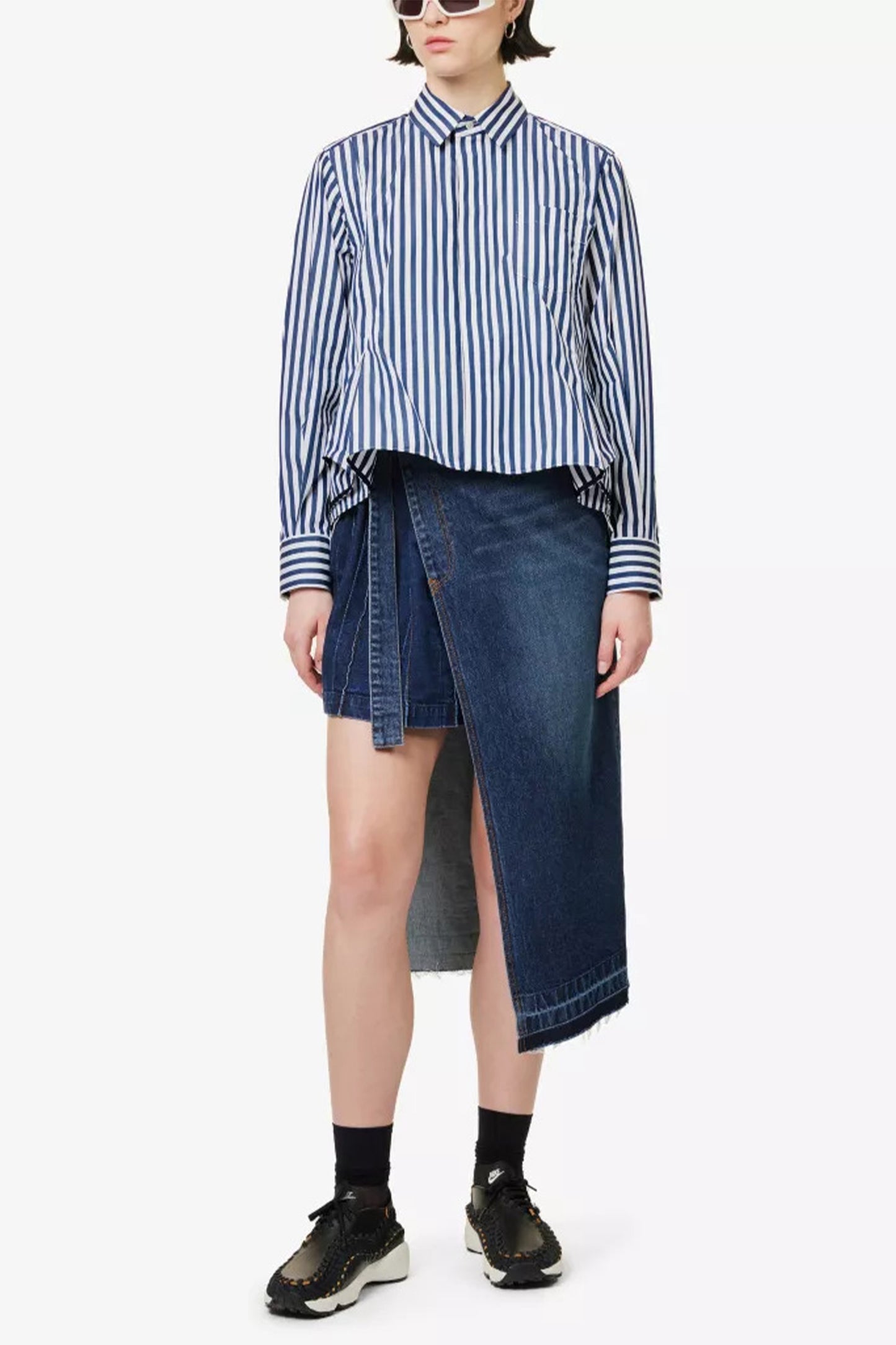 Godet-insert Striped Cotton-poplin Shirt