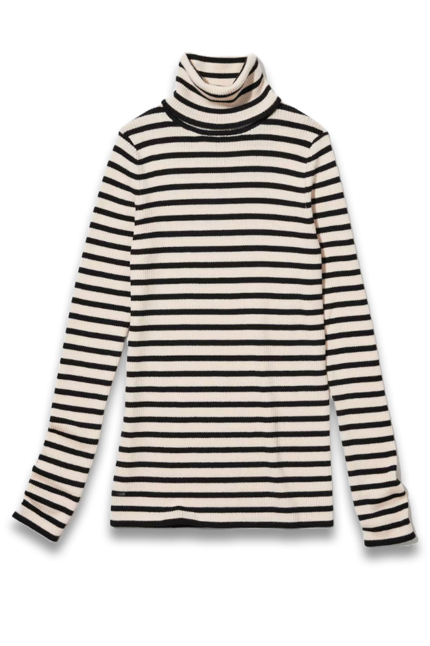 100% Merino Ribbed Turtleneck Jumper (Stripe)