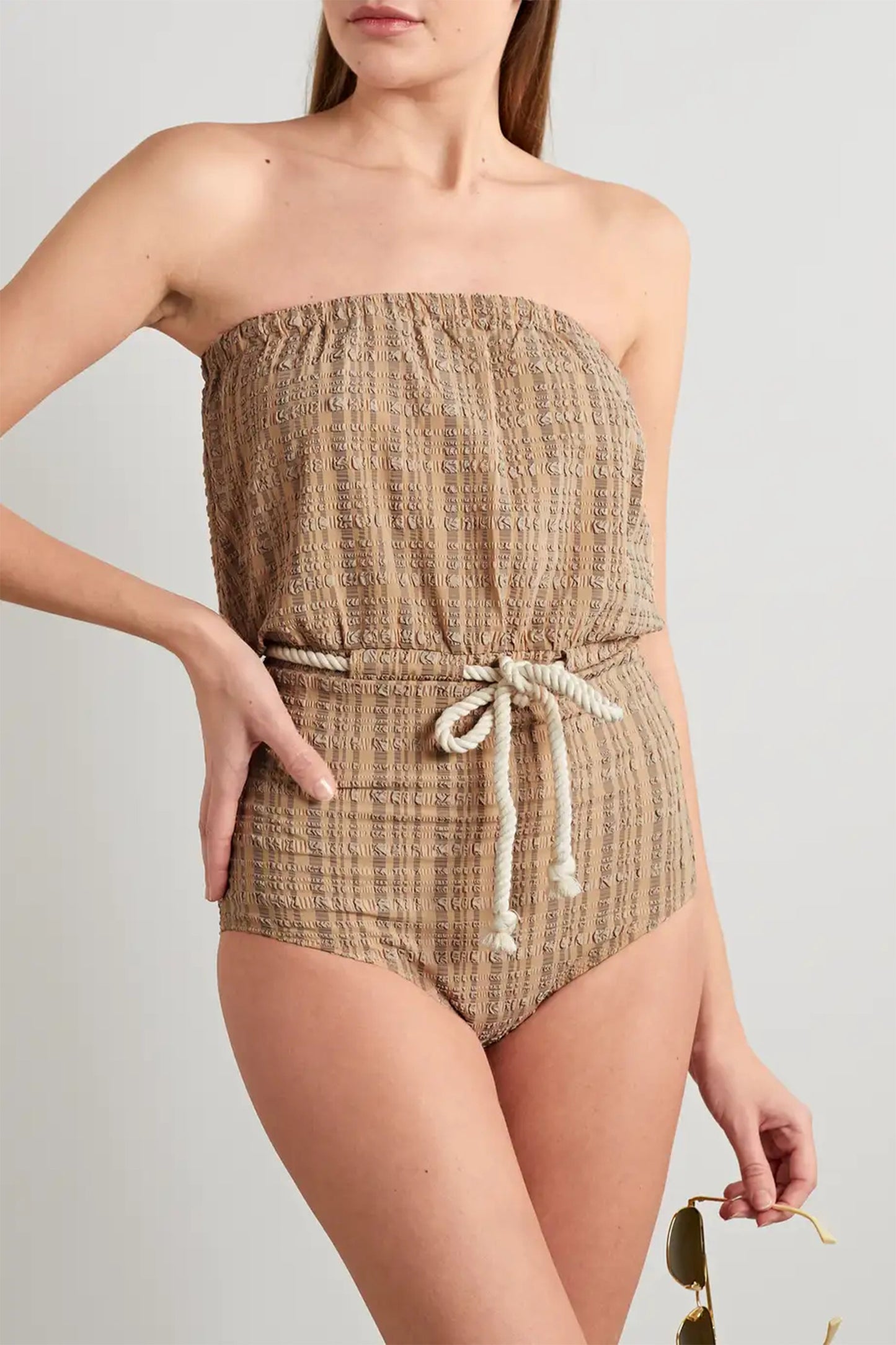 Victor Strapless Rope-detailed Seersucker Swimsuit