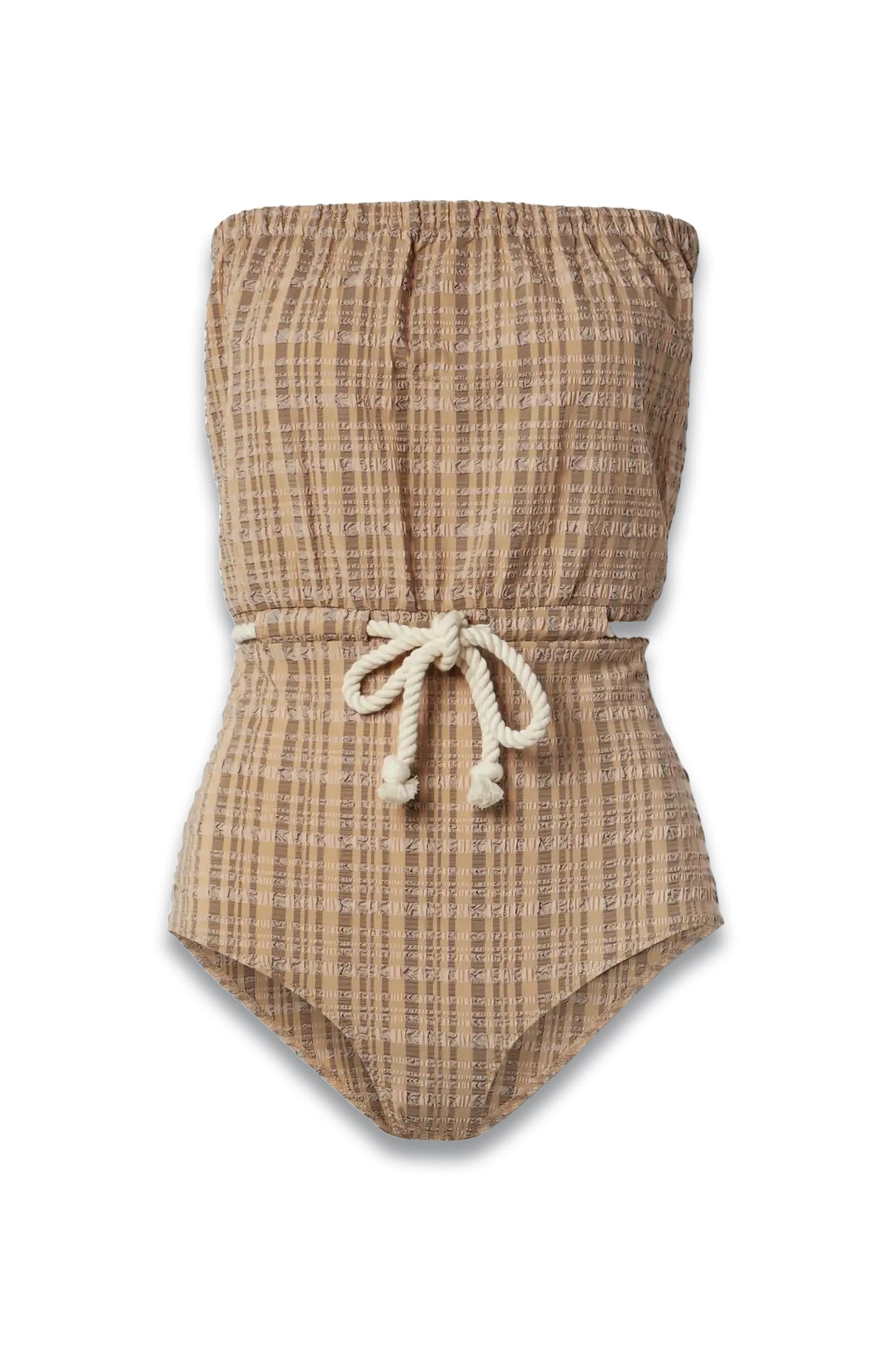Victor Strapless Rope-detailed Seersucker Swimsuit