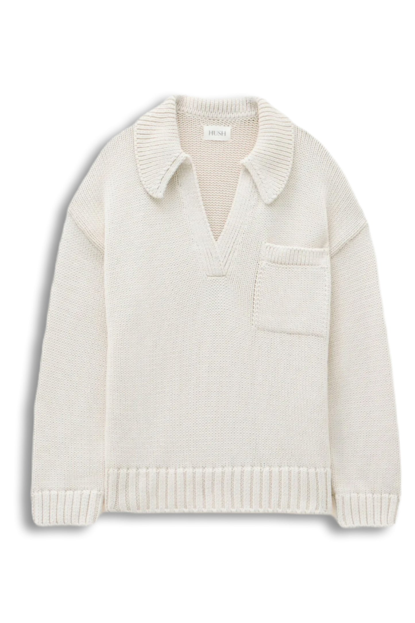 Knitted Cotton Collar Jumper With Pocket