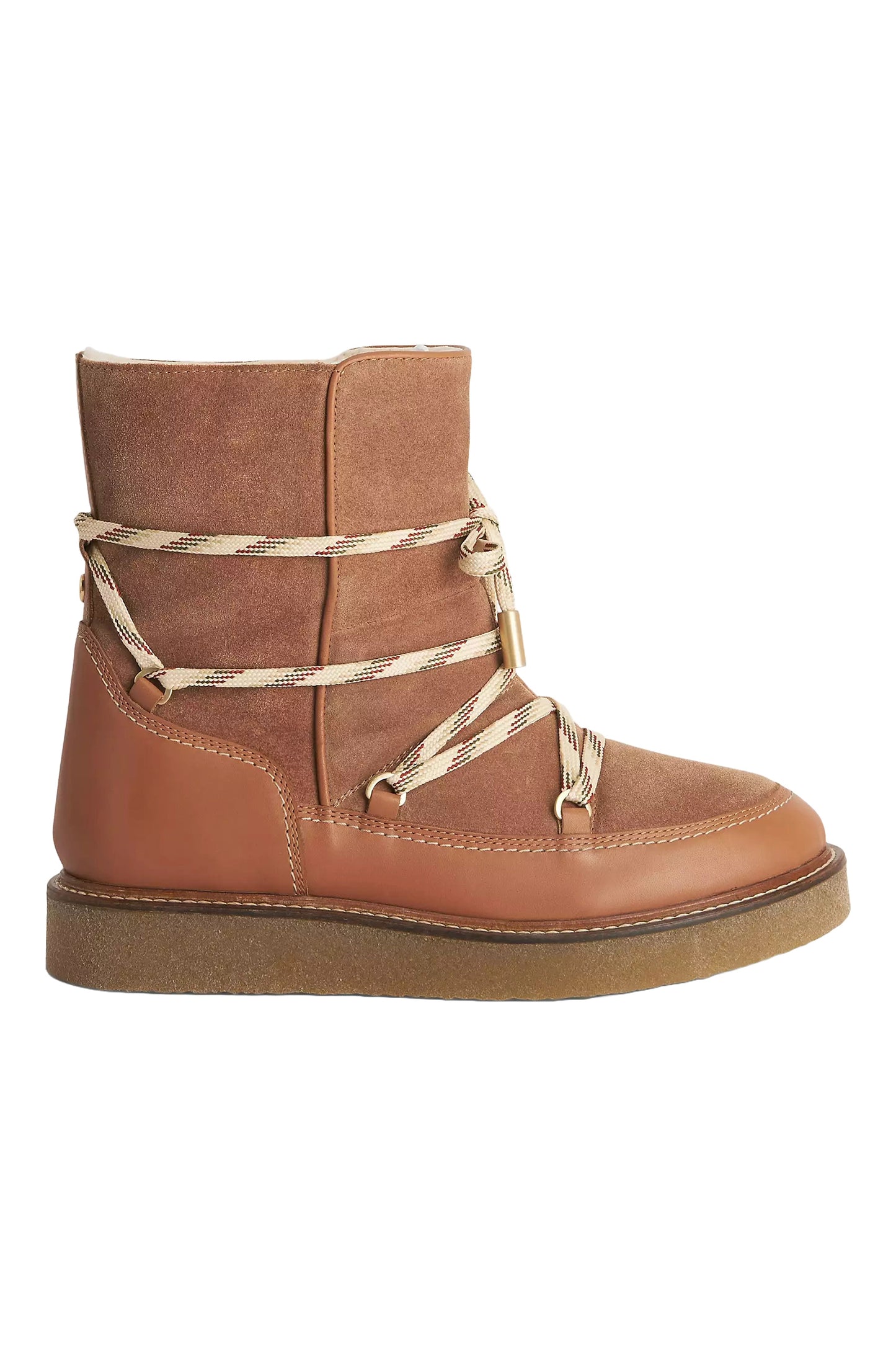 AND/OR Pilot Leather/Suede Lace Up Crepe Sole Snow Boots, Brown/Tan