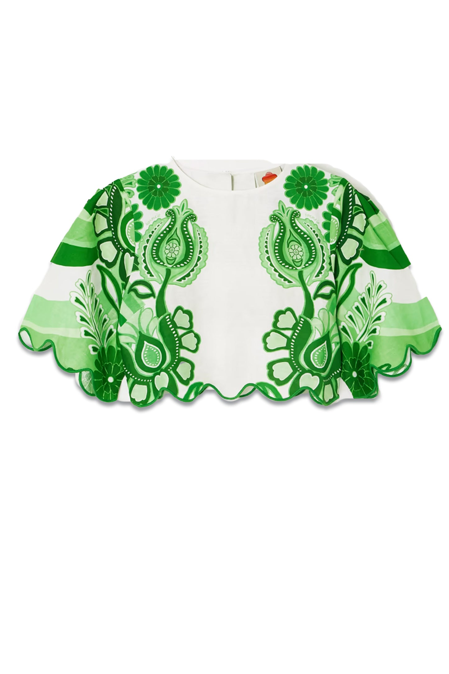 Cropped Scalloped Floral-print Linen Blouse