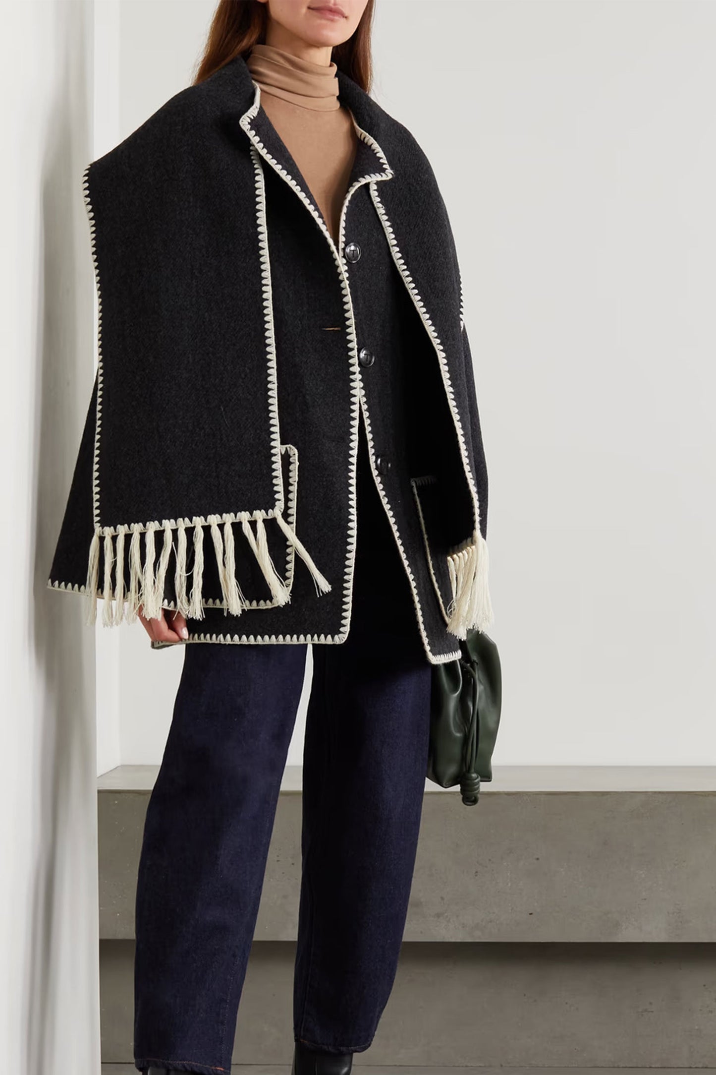 + NET SUSTAIN Draped Fringed Wool-blend Jacket