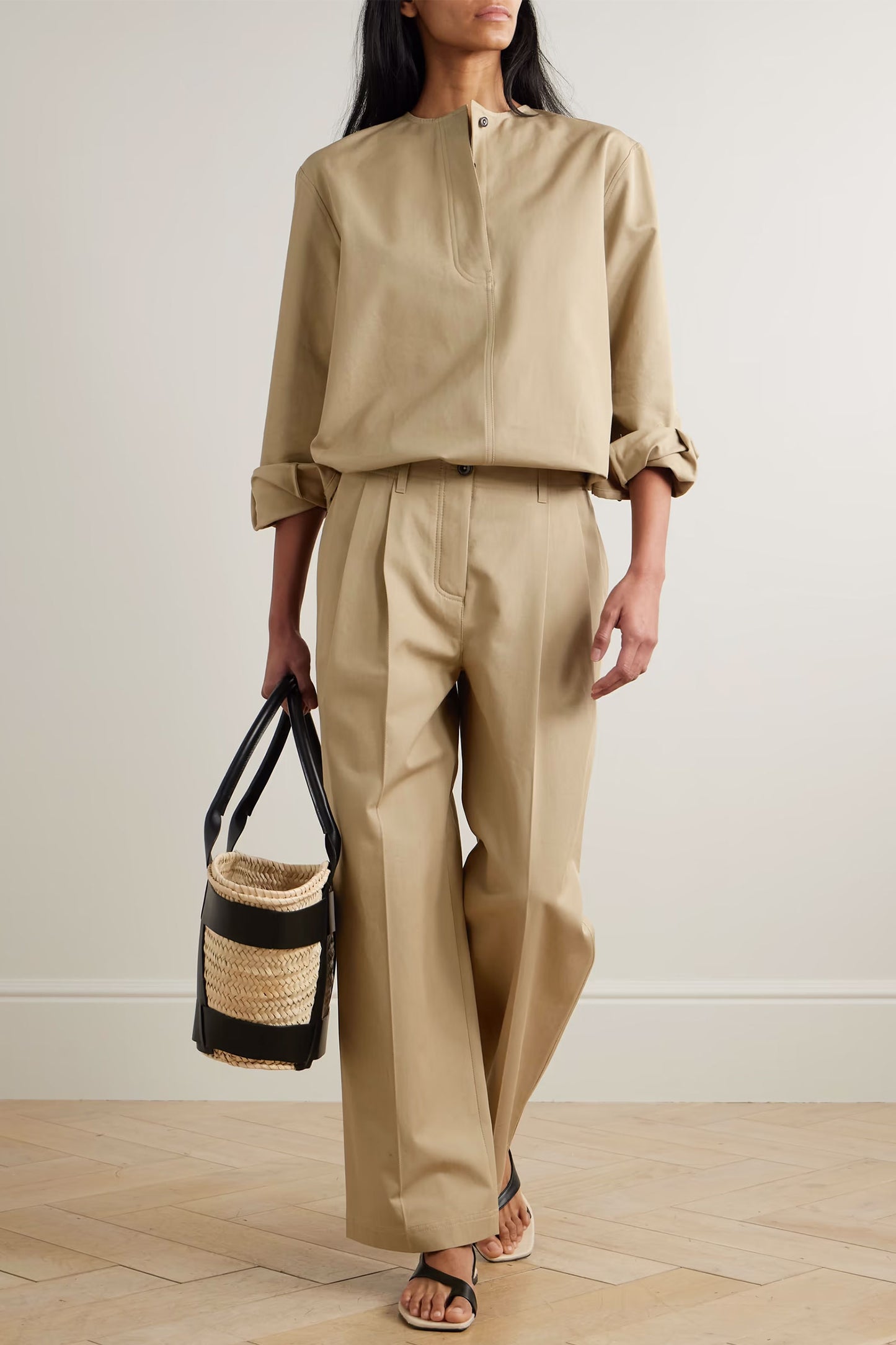 Organic Cotton-Twill Wide-Leg Pants