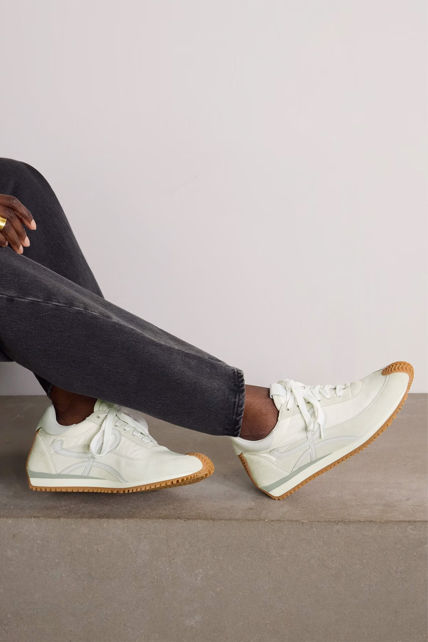 Flow logo-appliquéd shell, leather and suede sneakers