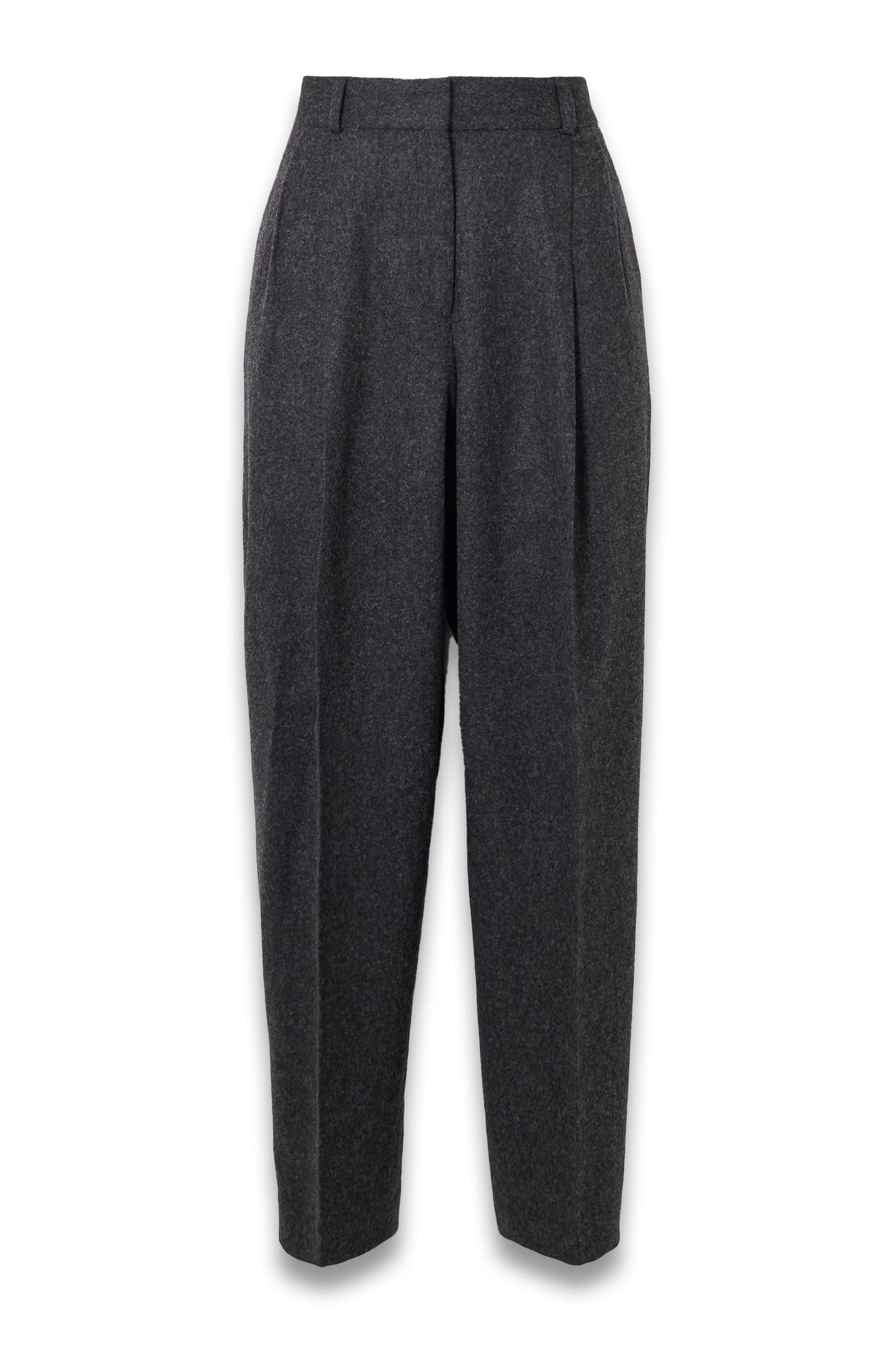 Pleated wool-blend grey straight-leg pants