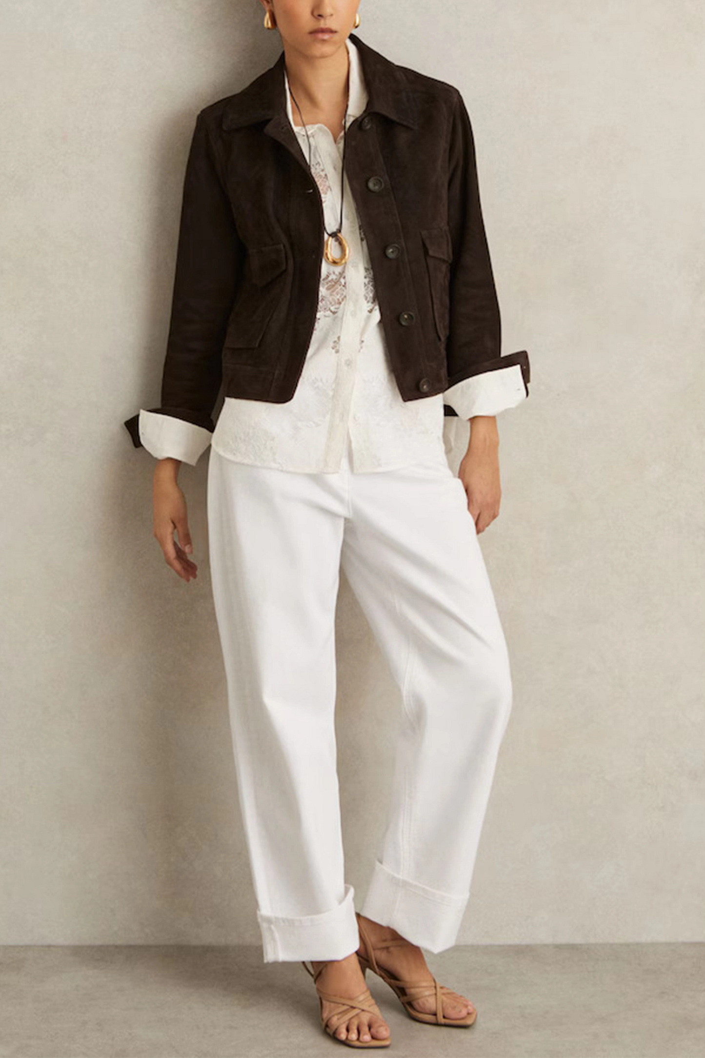 Hanson Suede Trucker Jacket in Chocolate Brown