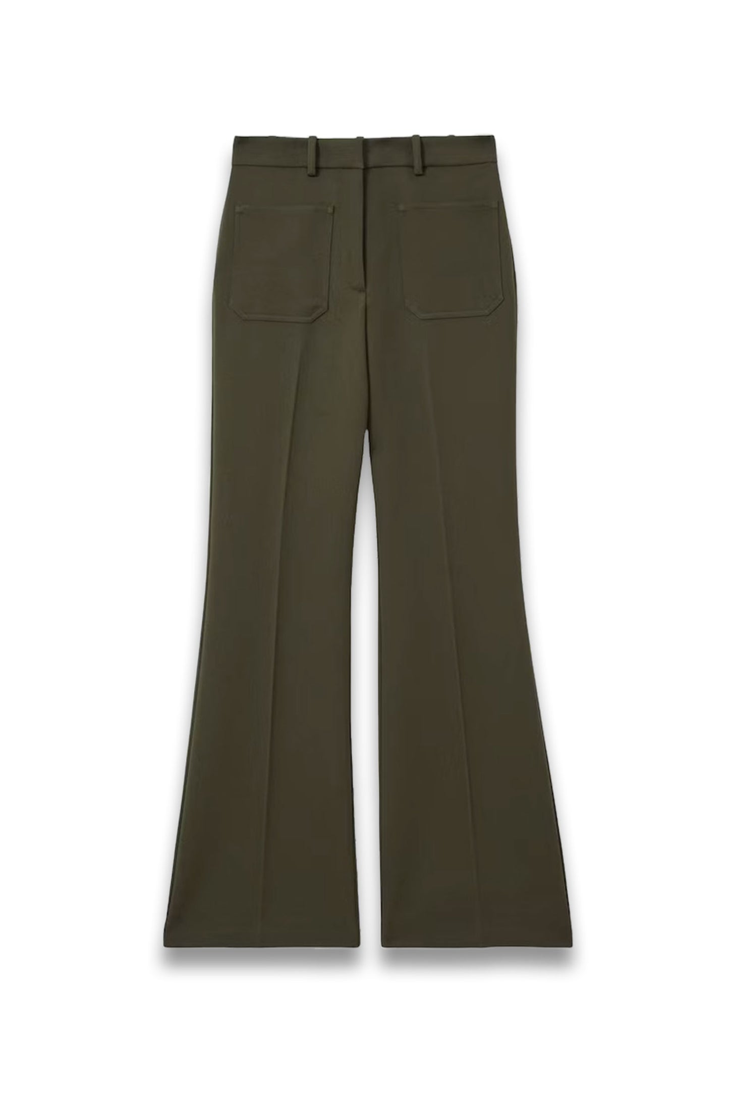 Priya Twill High-Rise Flared Trousers in Green