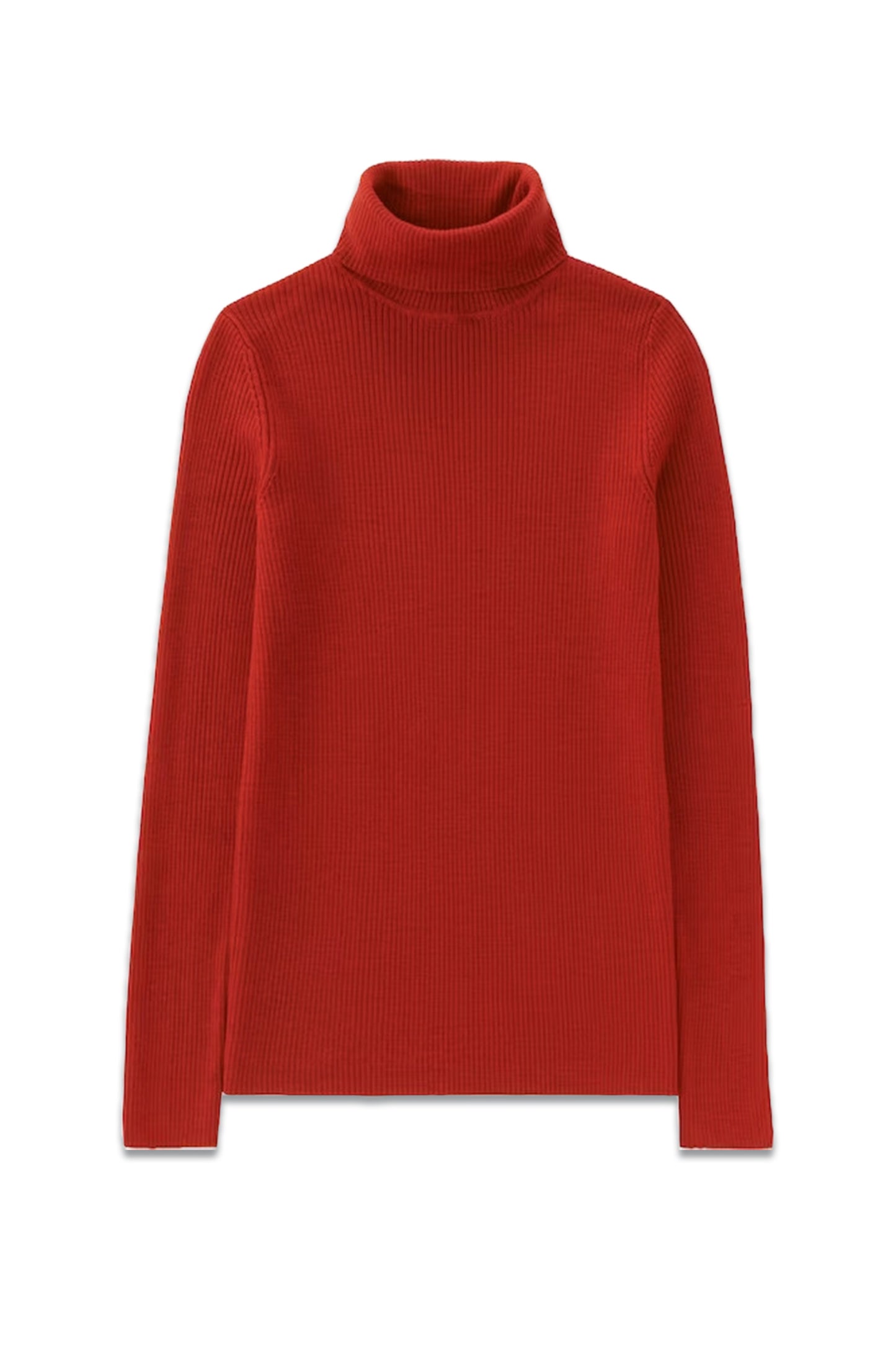 100% Extra Fine Merino Ribbed Turtleneck Jumper In Red