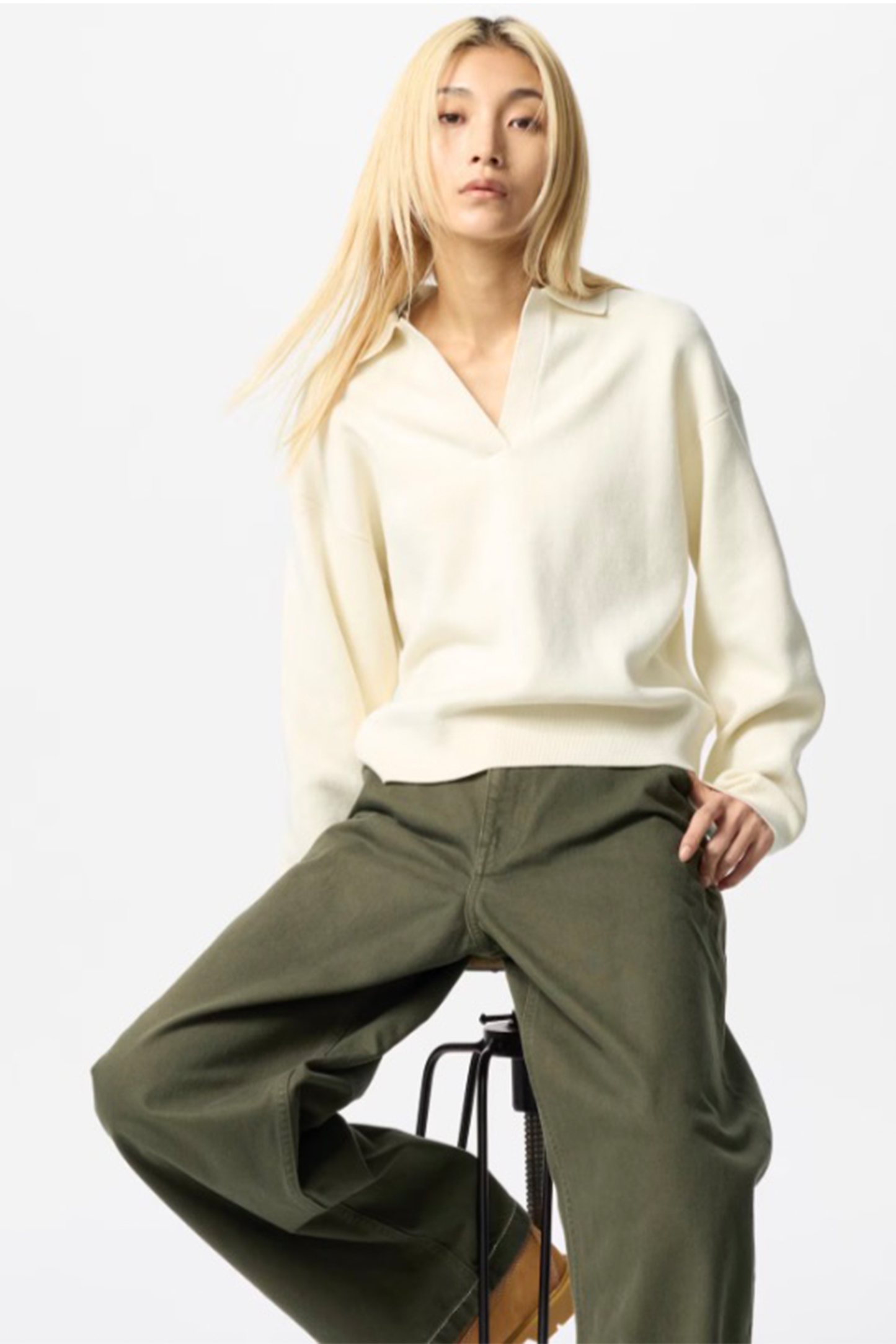 Smooth Cotton Relaxed Polo Jumper