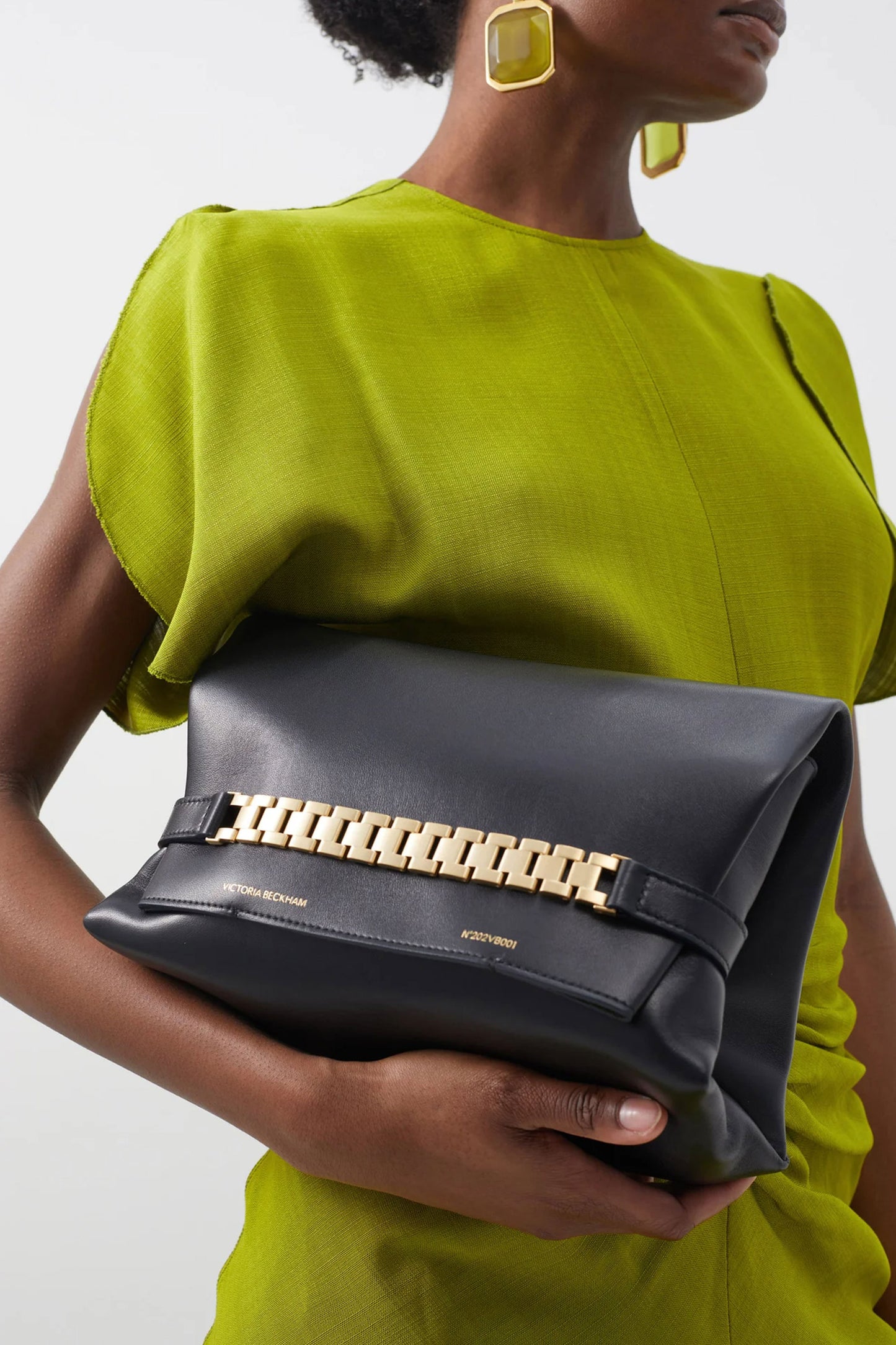 Chain-embellished Leather Handbag