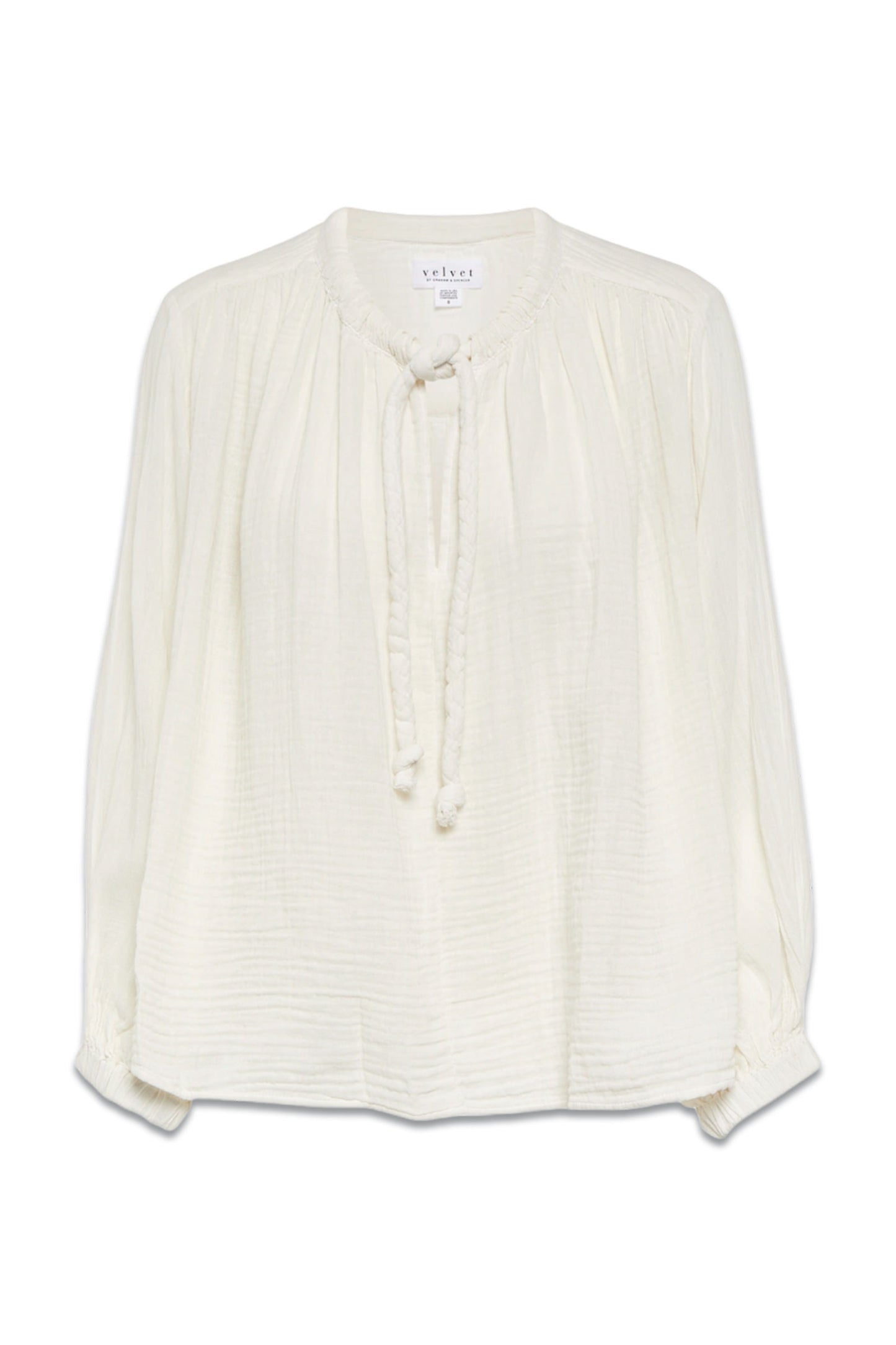 Tie-Neck Cotton Blouse Top