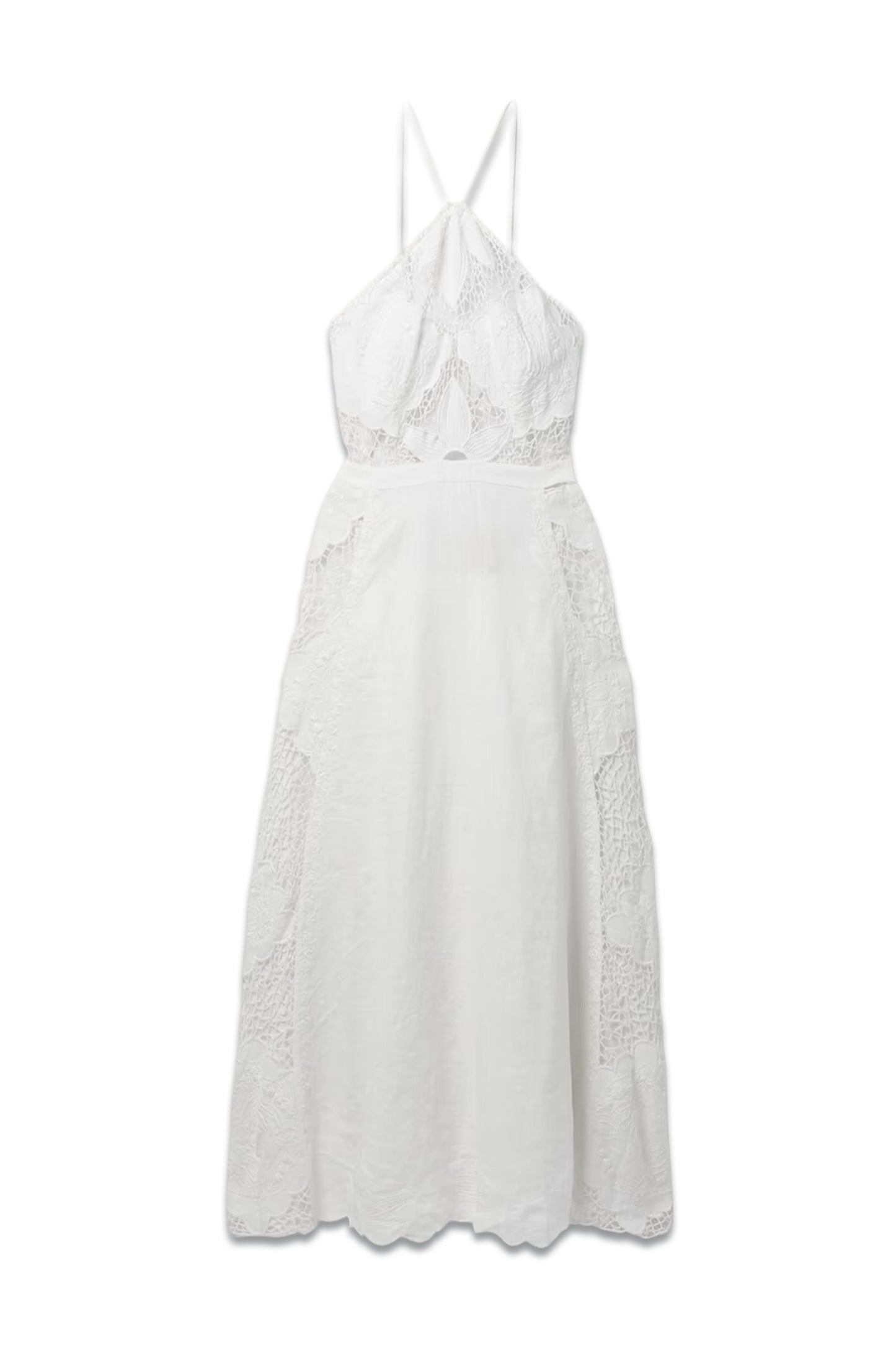 Embroidered Crochet-trimmed Linen Midi Dress