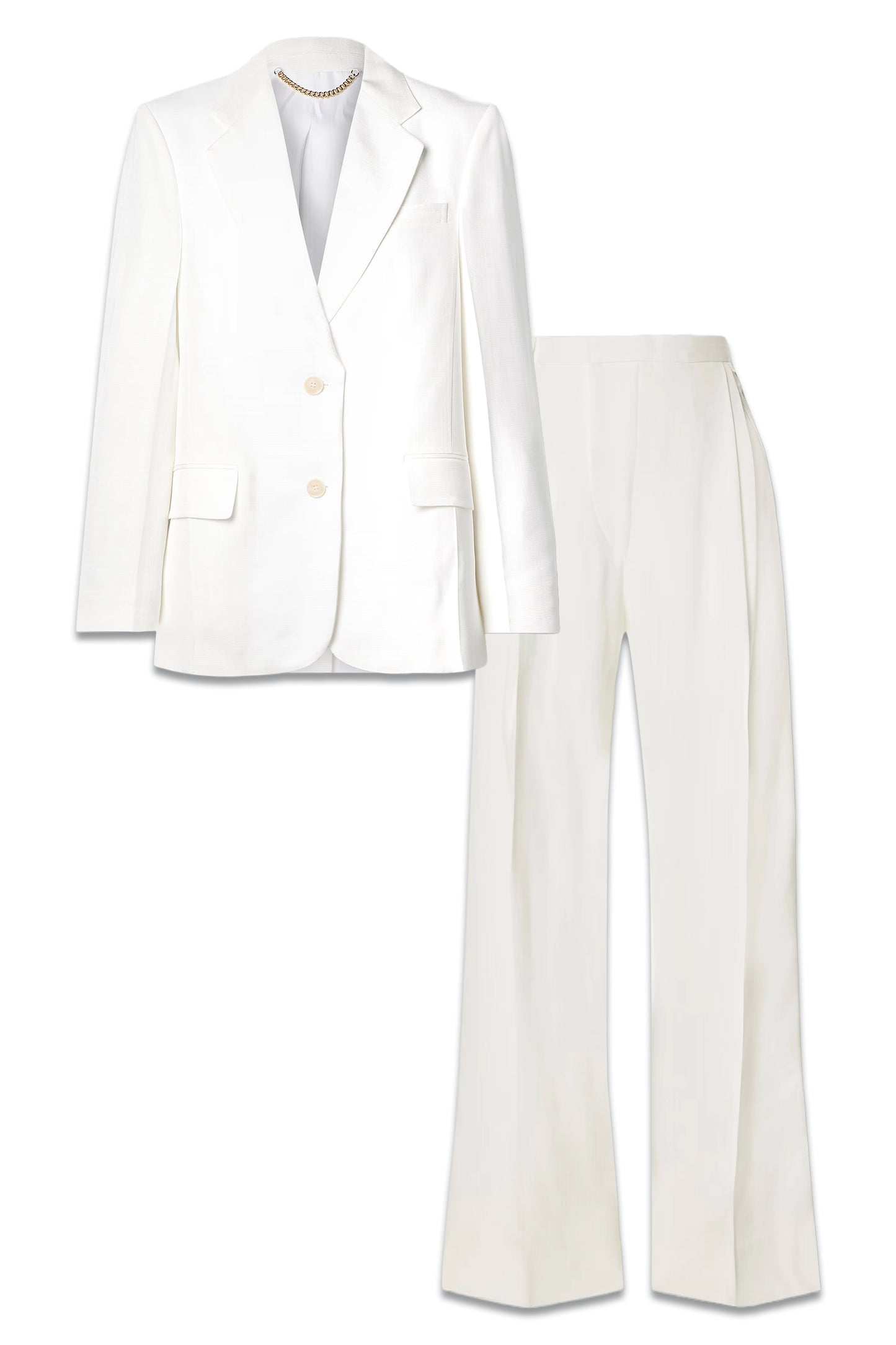 Woven Blazer and Pleated Grain de Poudre Wide-leg Pants