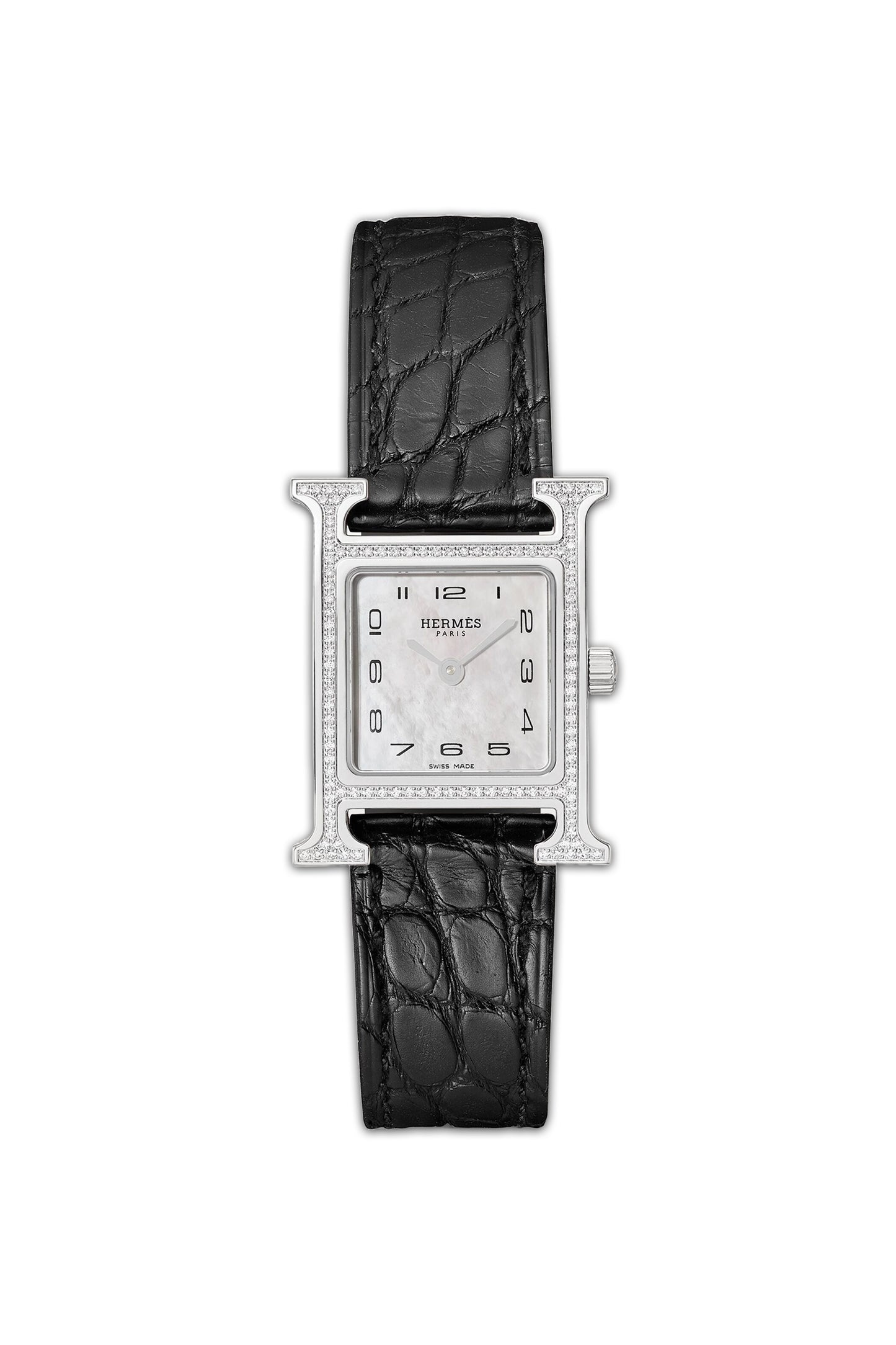 Heure H 25mm Small Stainless Steel, Alligator, Diamond and Mother-of-Pearl Watch