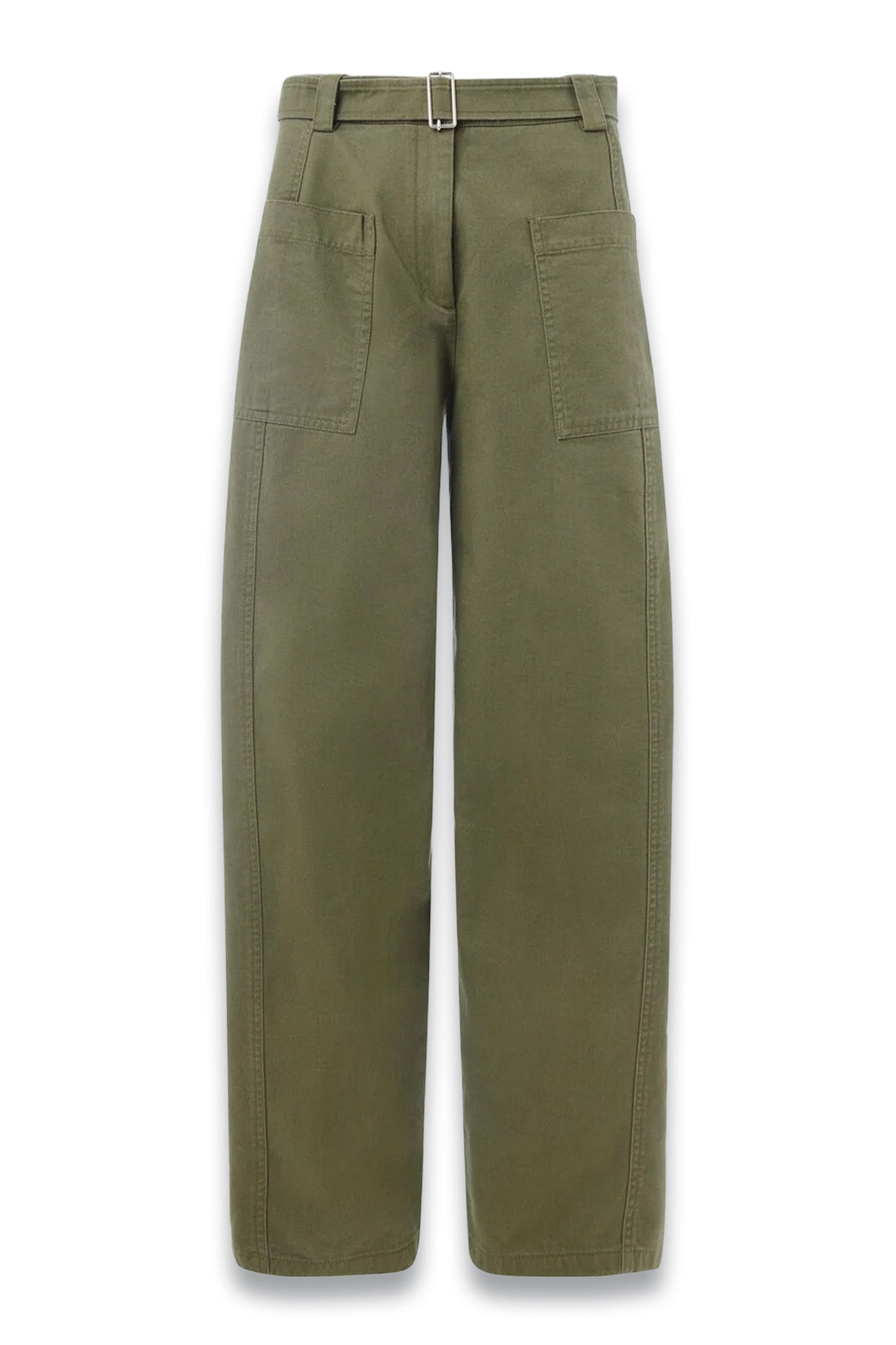 Khaki Belted Cotton Barrel Trouser