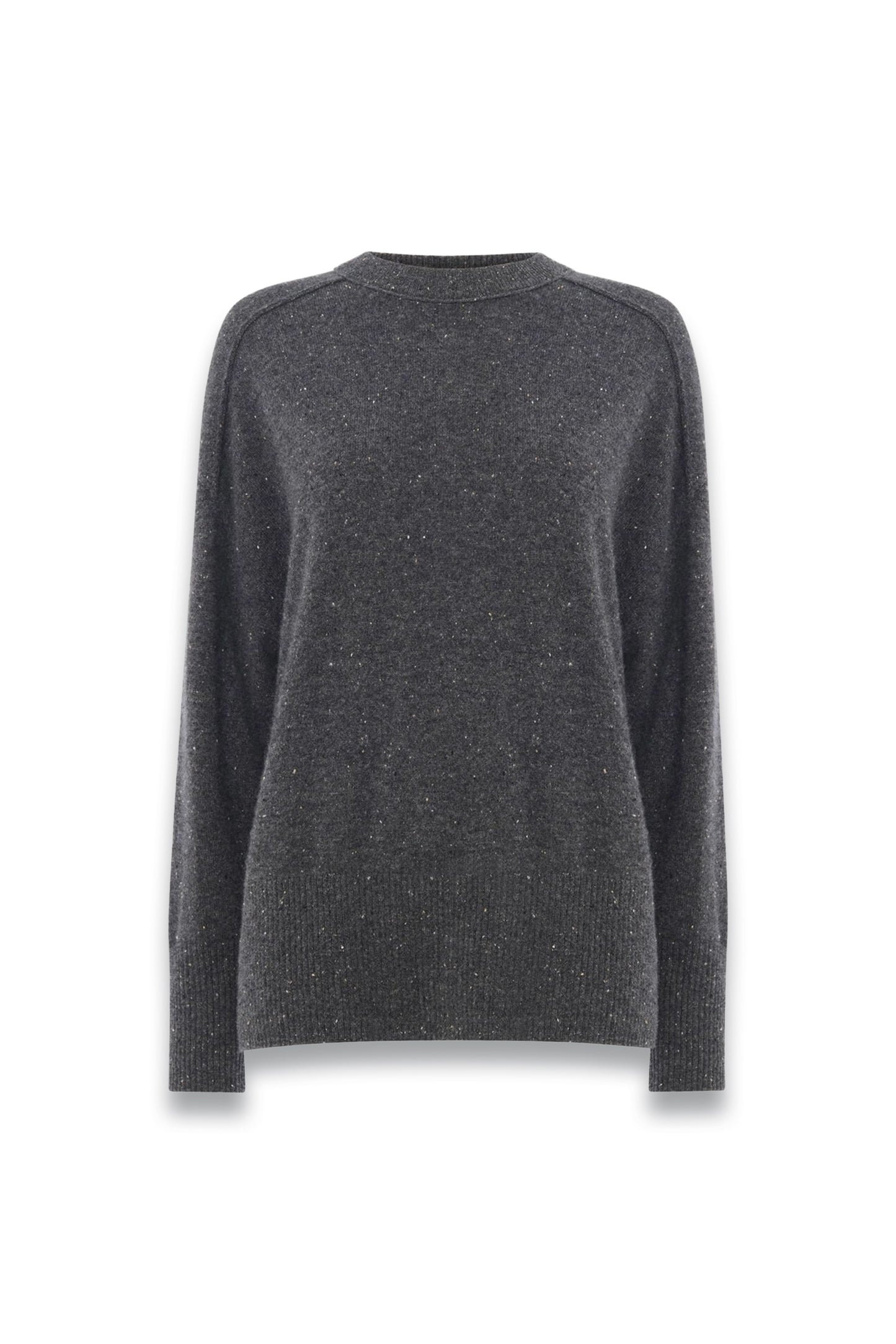 Dark Grey Cashmere Fleck Crew Neck Knit