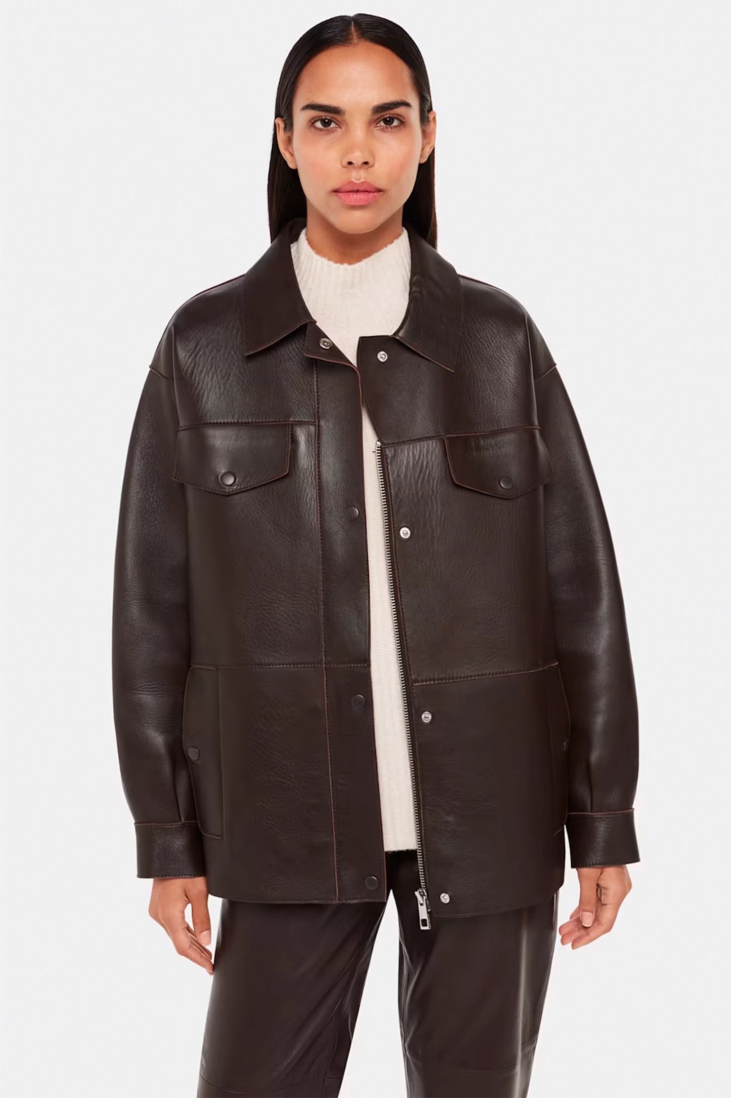 Clean Bonded Leather Jacket Brown