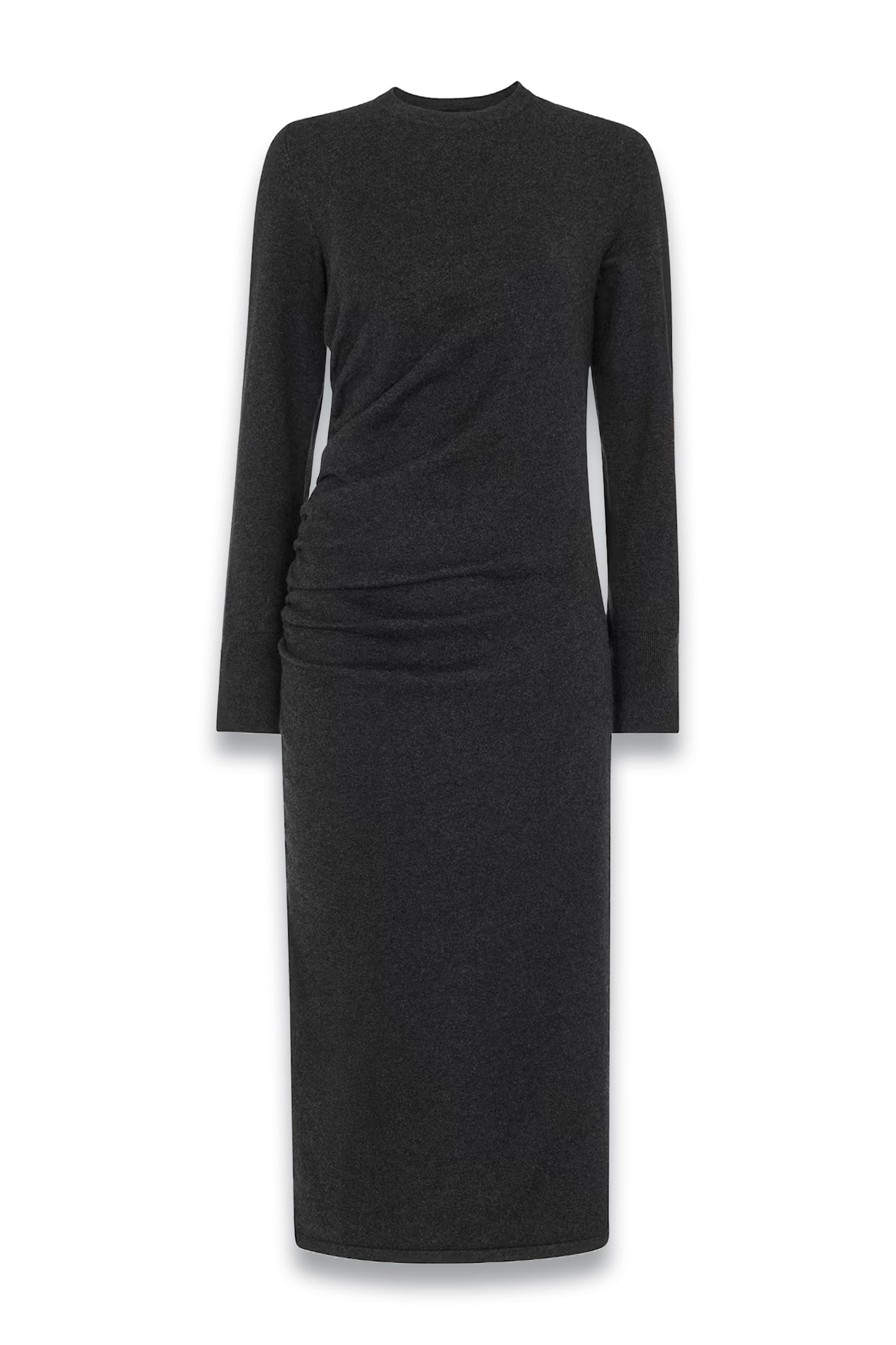 Dark Grey Gathered Side Midi Knit Dress