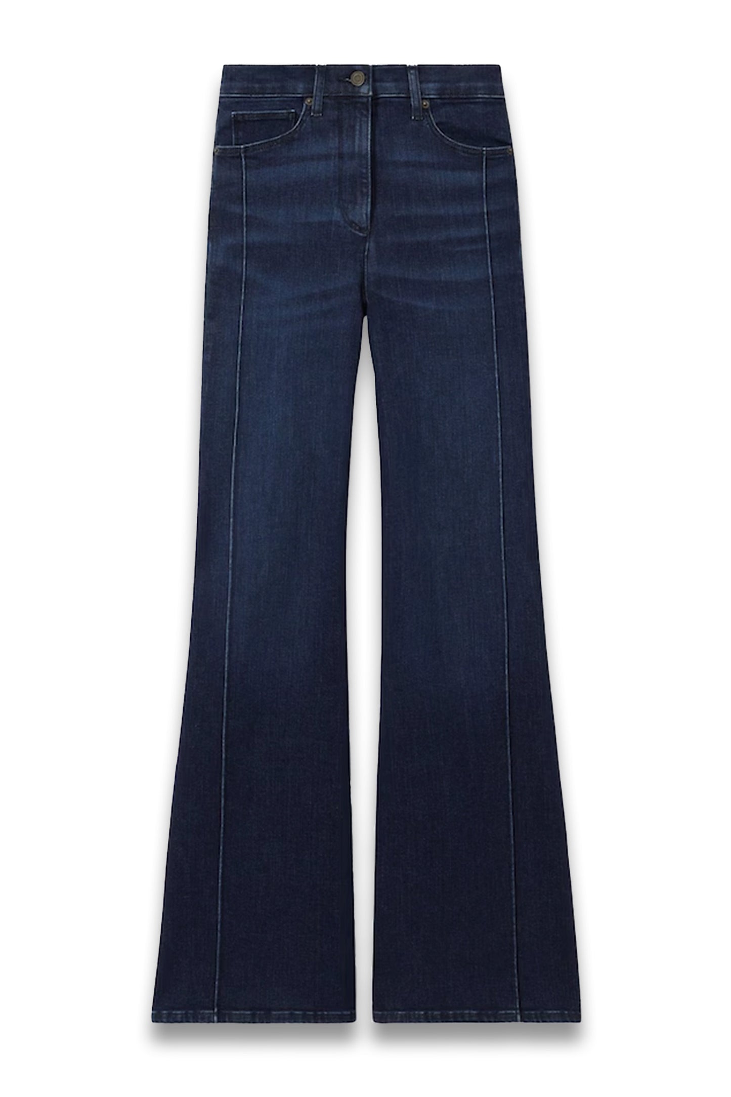 Heather Stretch Cotton Wide Leg Jeans in Dark Blue