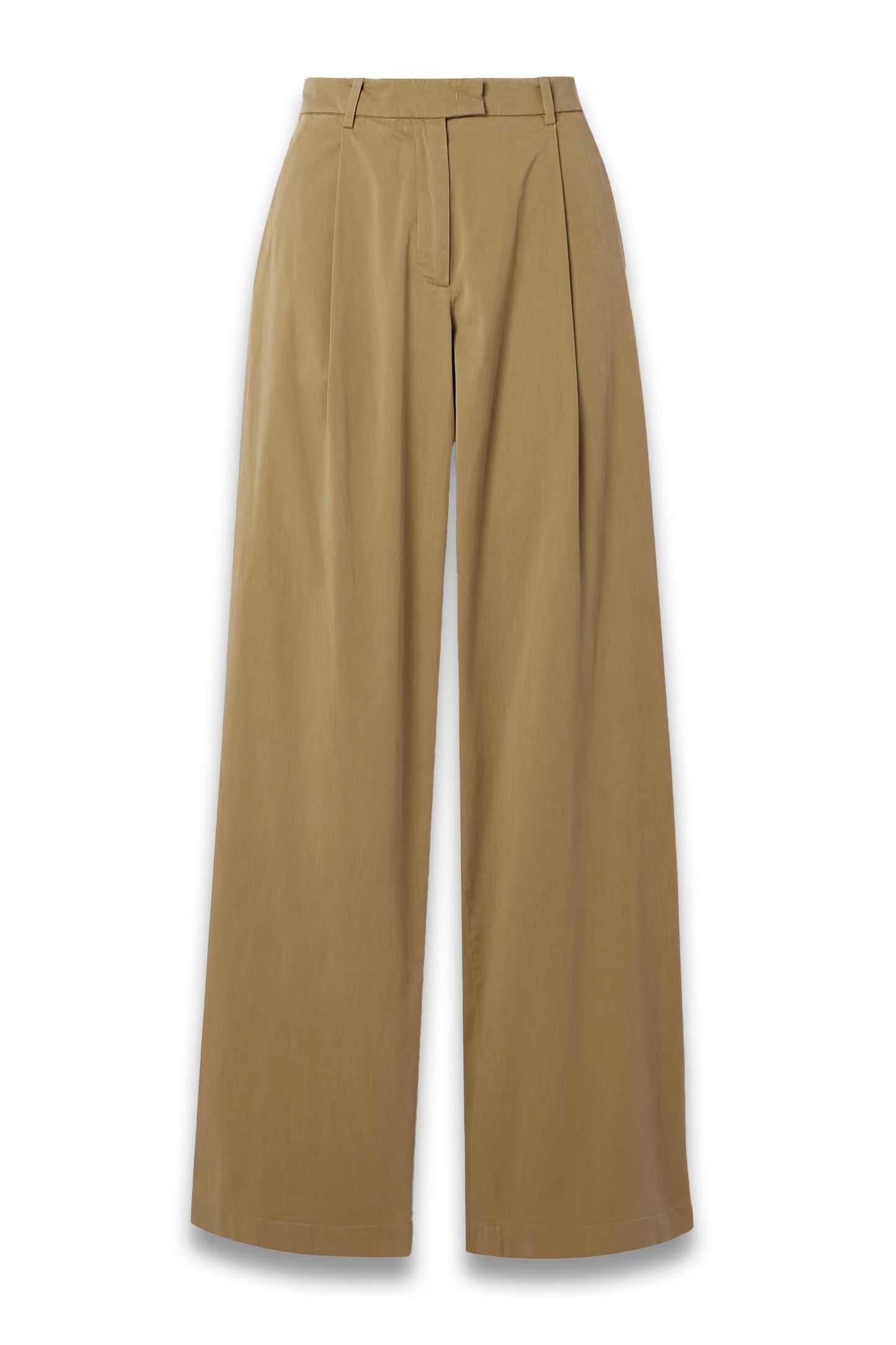 Pleated organic cotton-blend twill wide-leg pants