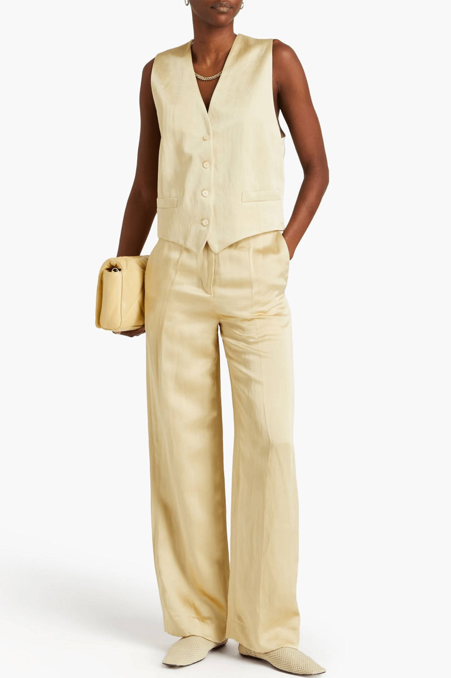 Pleated Satin Wide-leg Pants