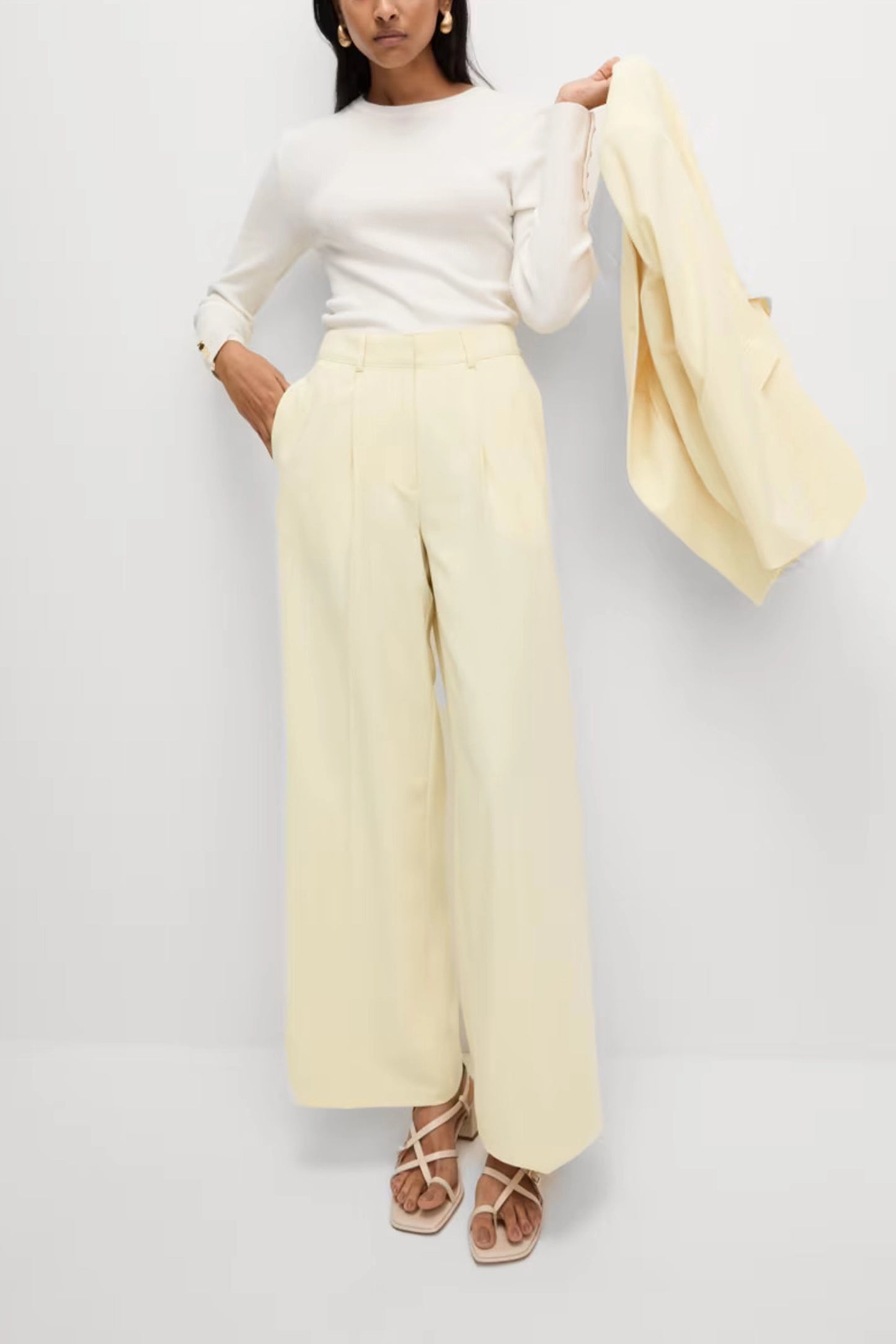 Woven Pleat Front Wide Leg Trousers