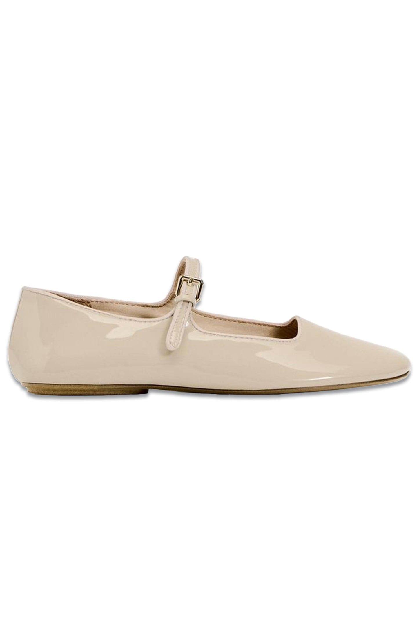 Faux Patent Ballet Flats With Ankle Strap