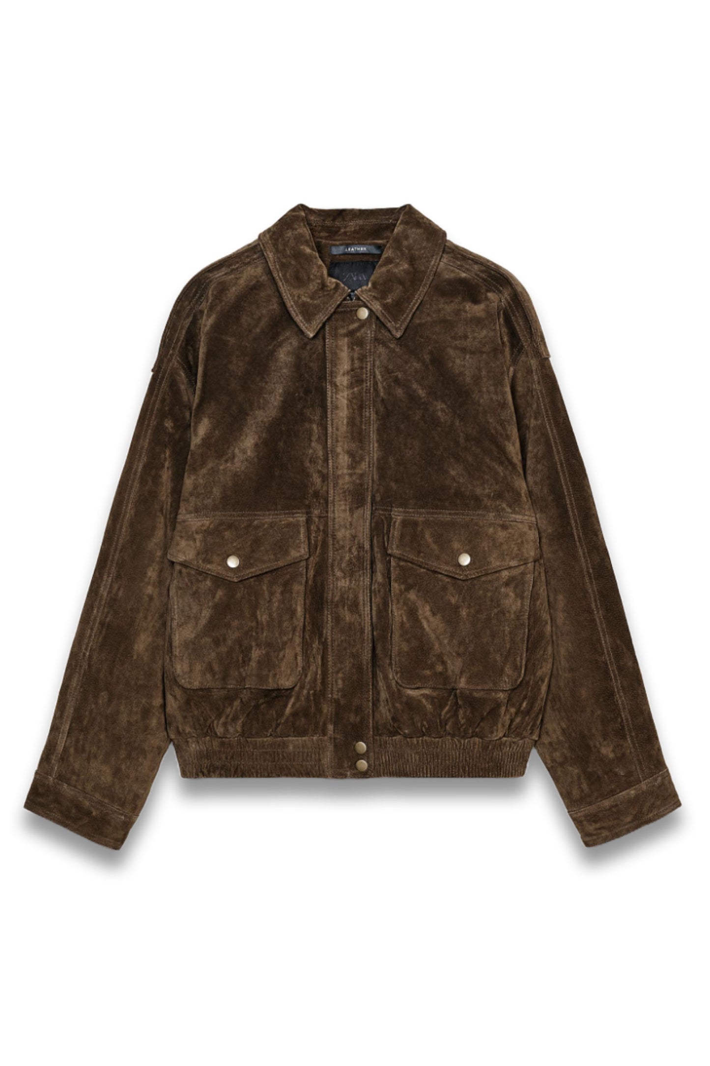 100% SUEDE LEATHER BOMBER JACKET WITH POCKETS