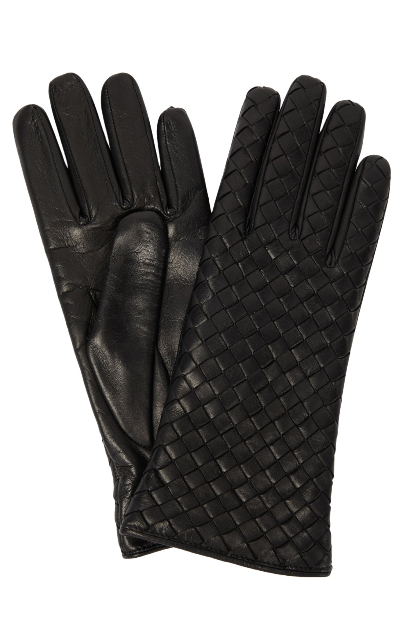 Intrecciato Black Leather Gloves
