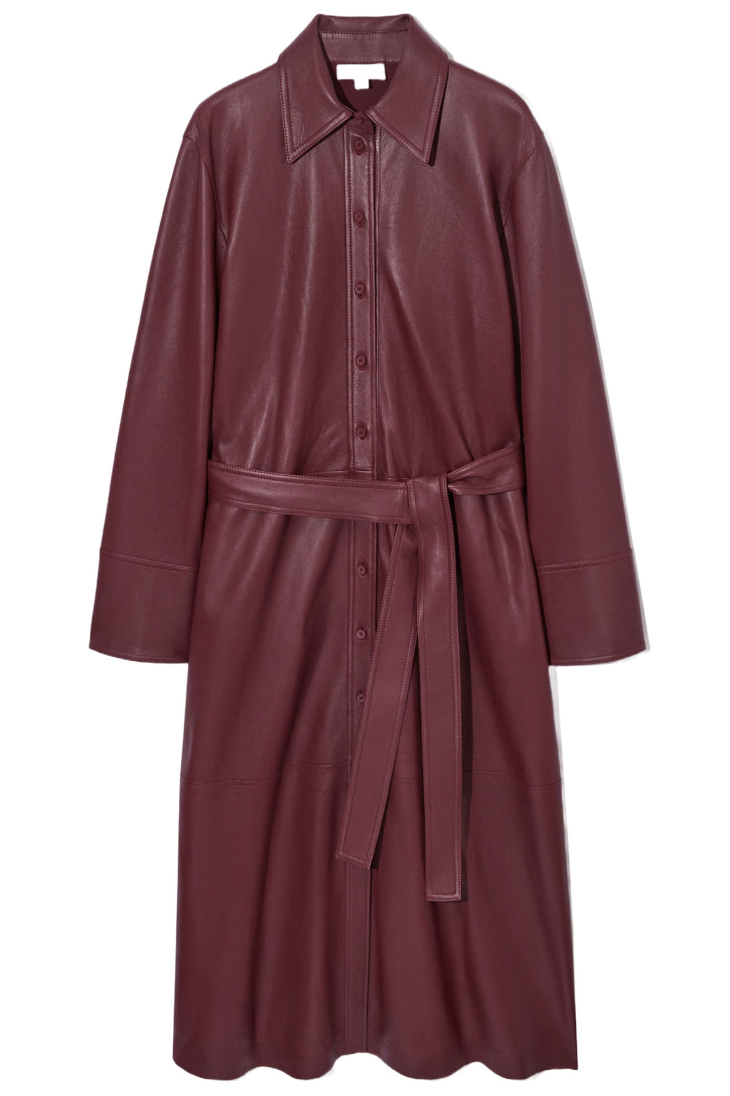 Belted Leather Midi Shirt Dress