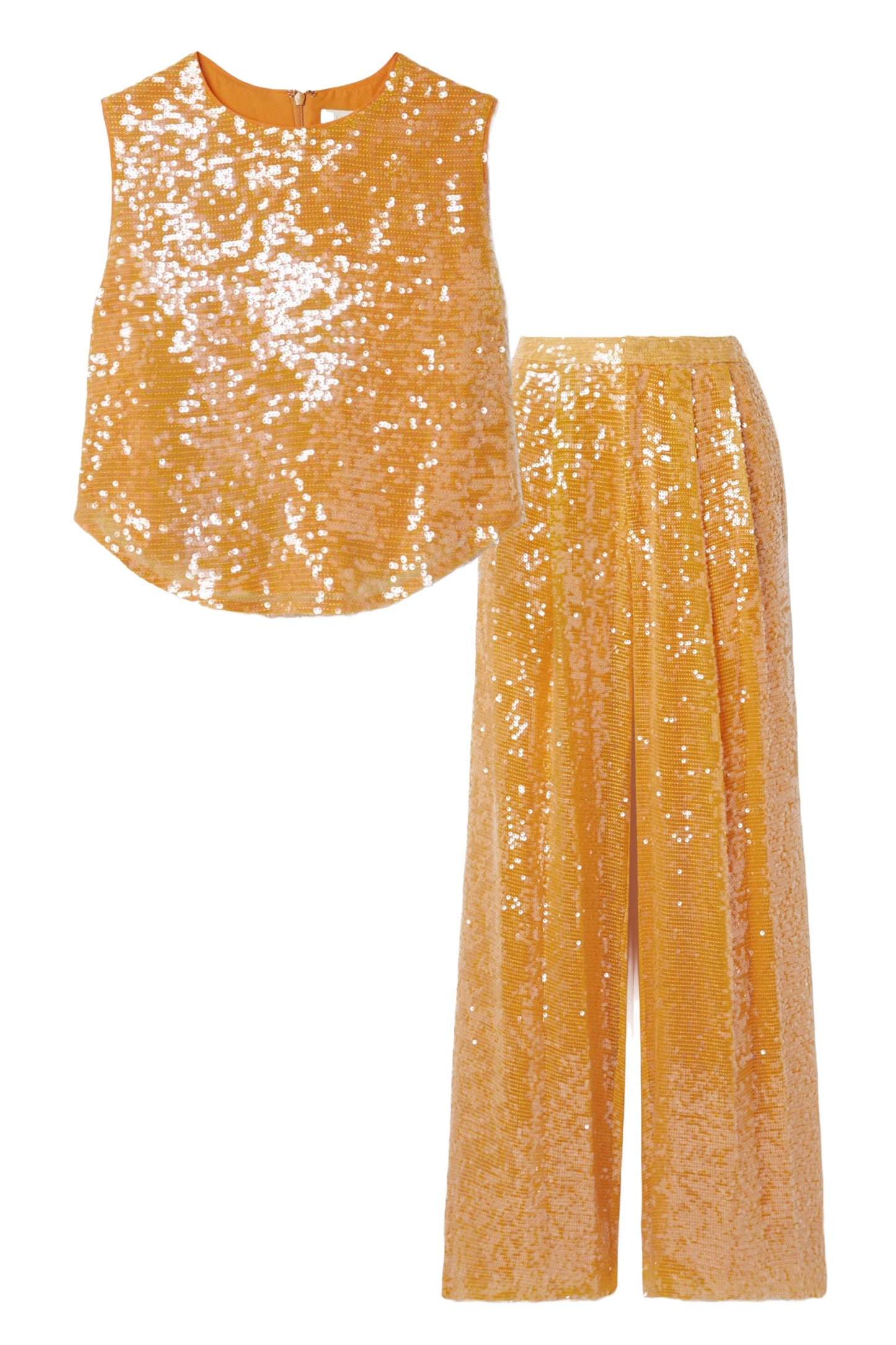 Orange Sequined Crepe Tank And Straight-leg Pants