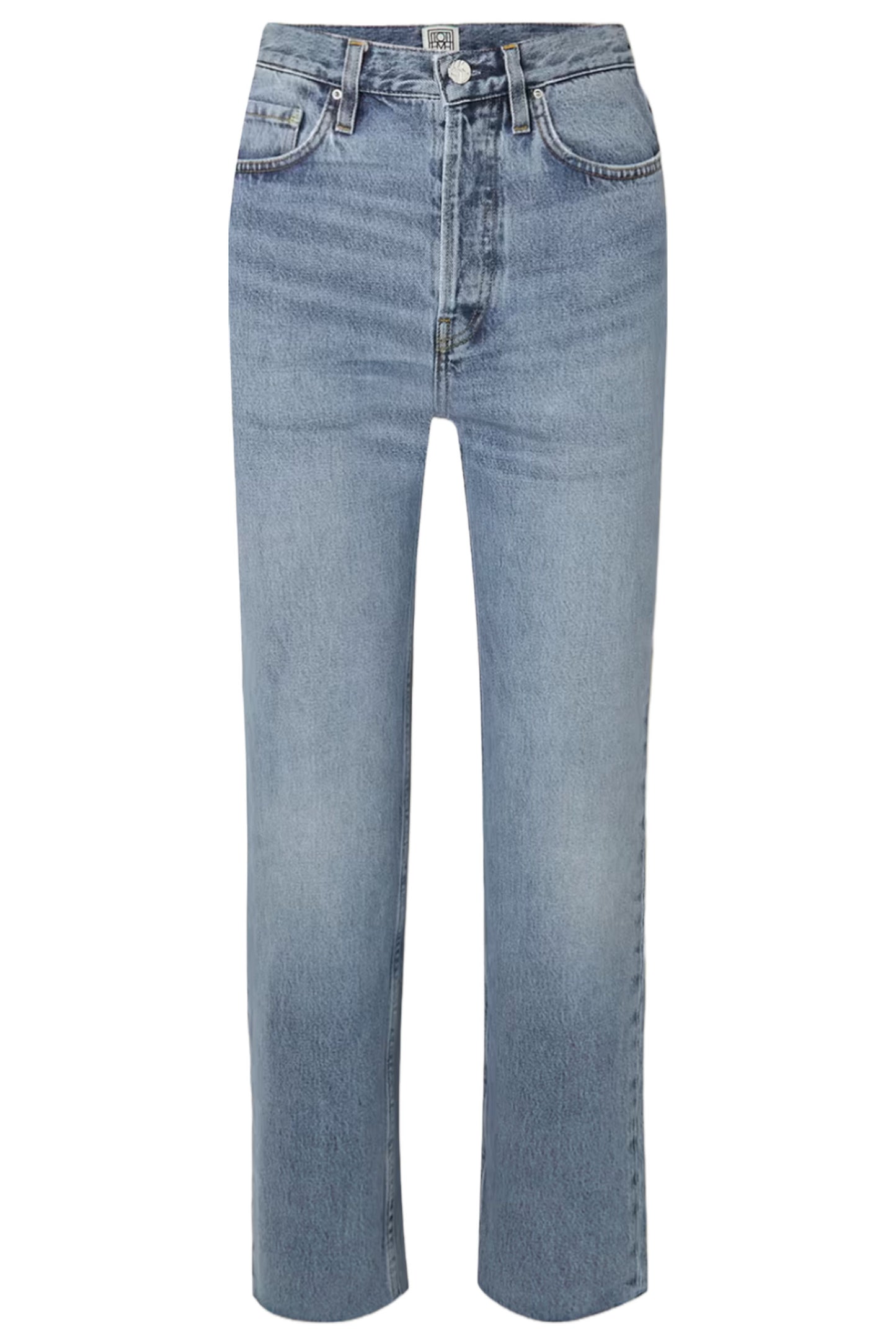 Classic High-rise Frayed Organic Straight-leg Jeans