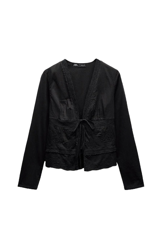 Embroidered Shirt With Ties