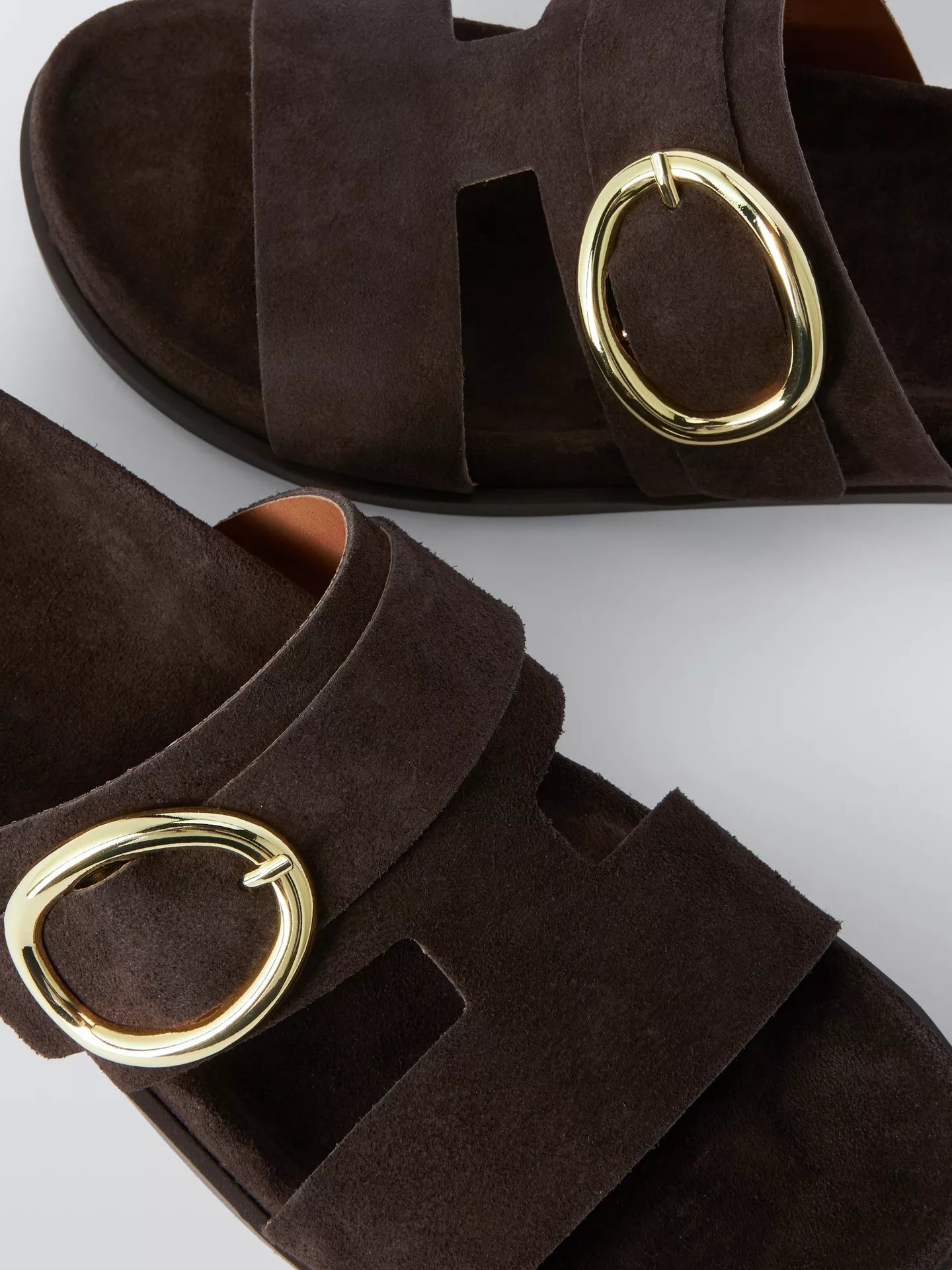 Lilibeth Suede Feature-buckle Mule Slider Sandals in Chocolate