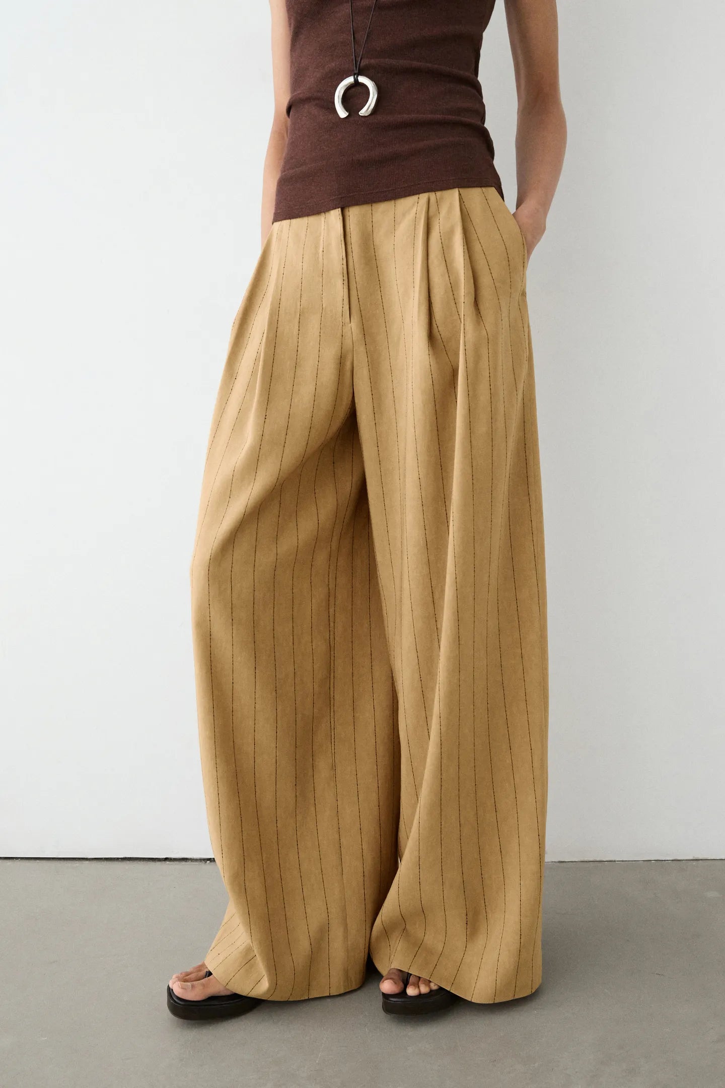 Darted Wide-leg Trousers