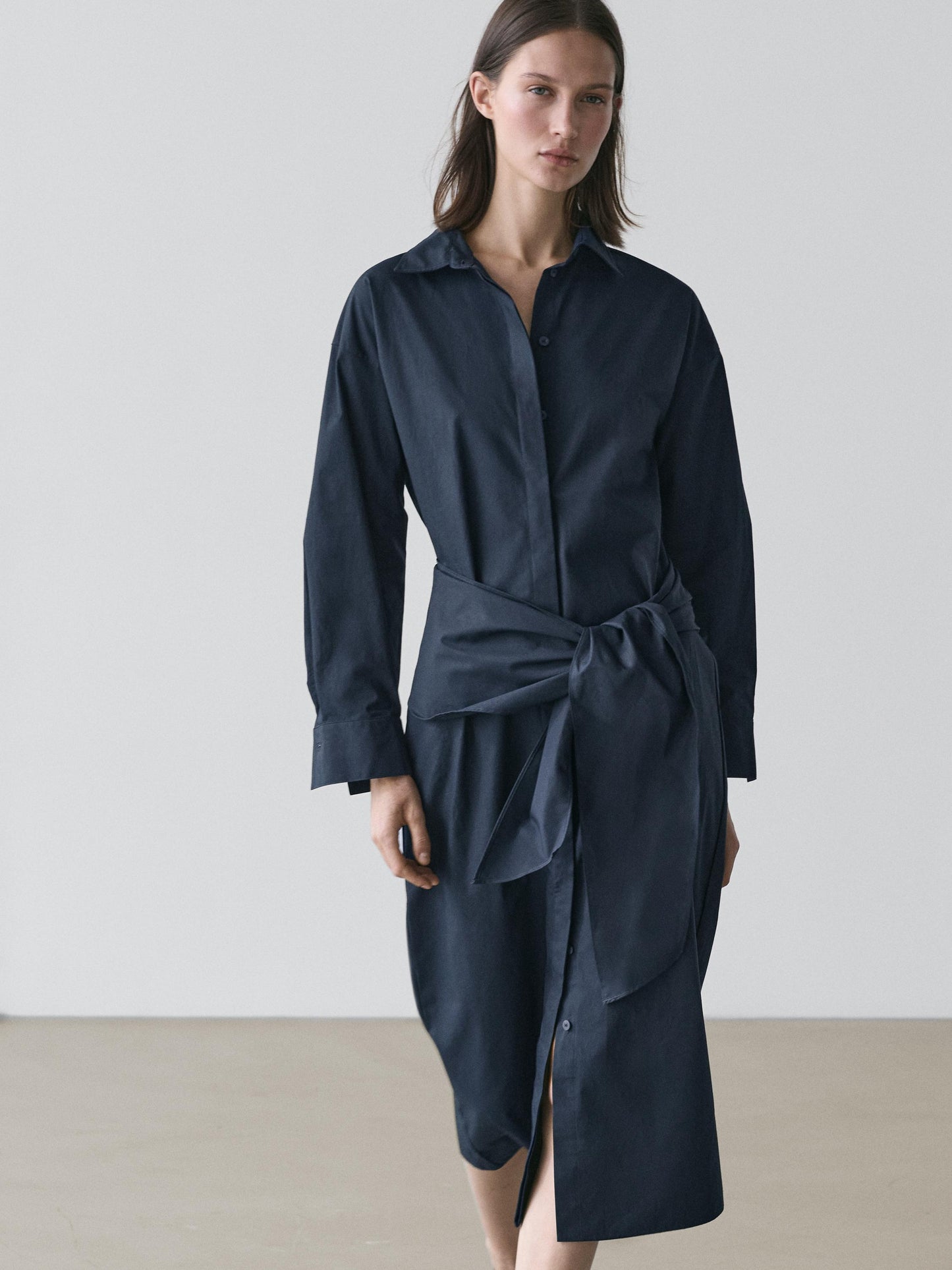 Midi Shirt Dress With Scarf Detail